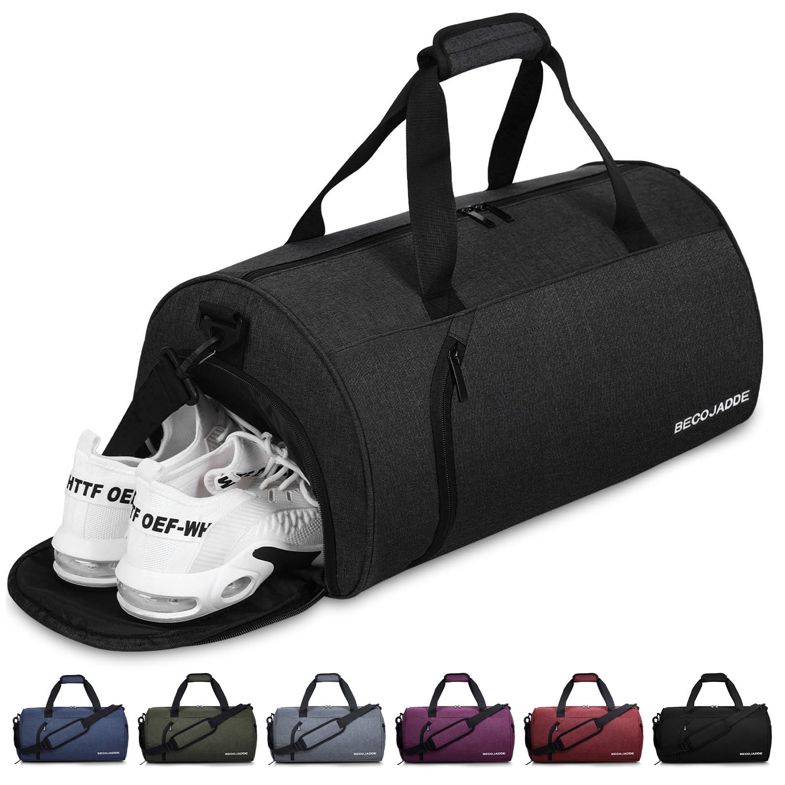 BECOJADDE Sporttaschen für Damen und Herren, 35L Reisetasche Duffel Bag Übernachtungstasche mit Schuhfach & Nassfach, wasserdichte Handgepäcktasche für Sport, Fitnessstudio, Schwimmen