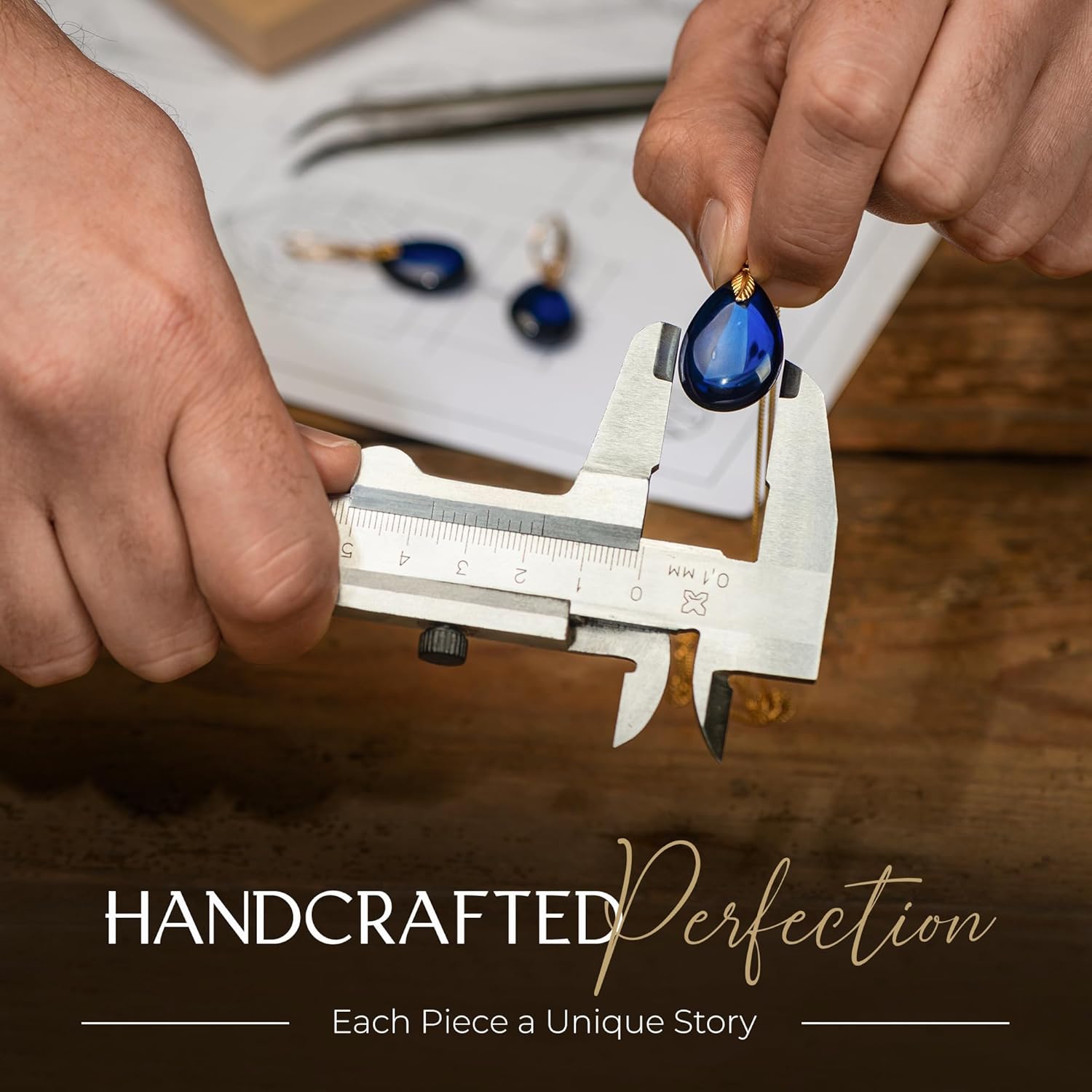 Blue Amber Pendant Necklace for Women, Gold Plated Sterling Silver Chain, Dark Blue Gemstone Drop Pendant, Dainty Ladies Jewelry - Image 4