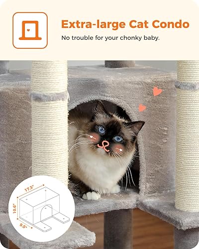Miniatura 3 de PEQULTI Torre de 54 pulgadas para gatos de varios niveles para gatos grandes con poste rascador cubierto de sisal, acogedor condominio, hamaca para