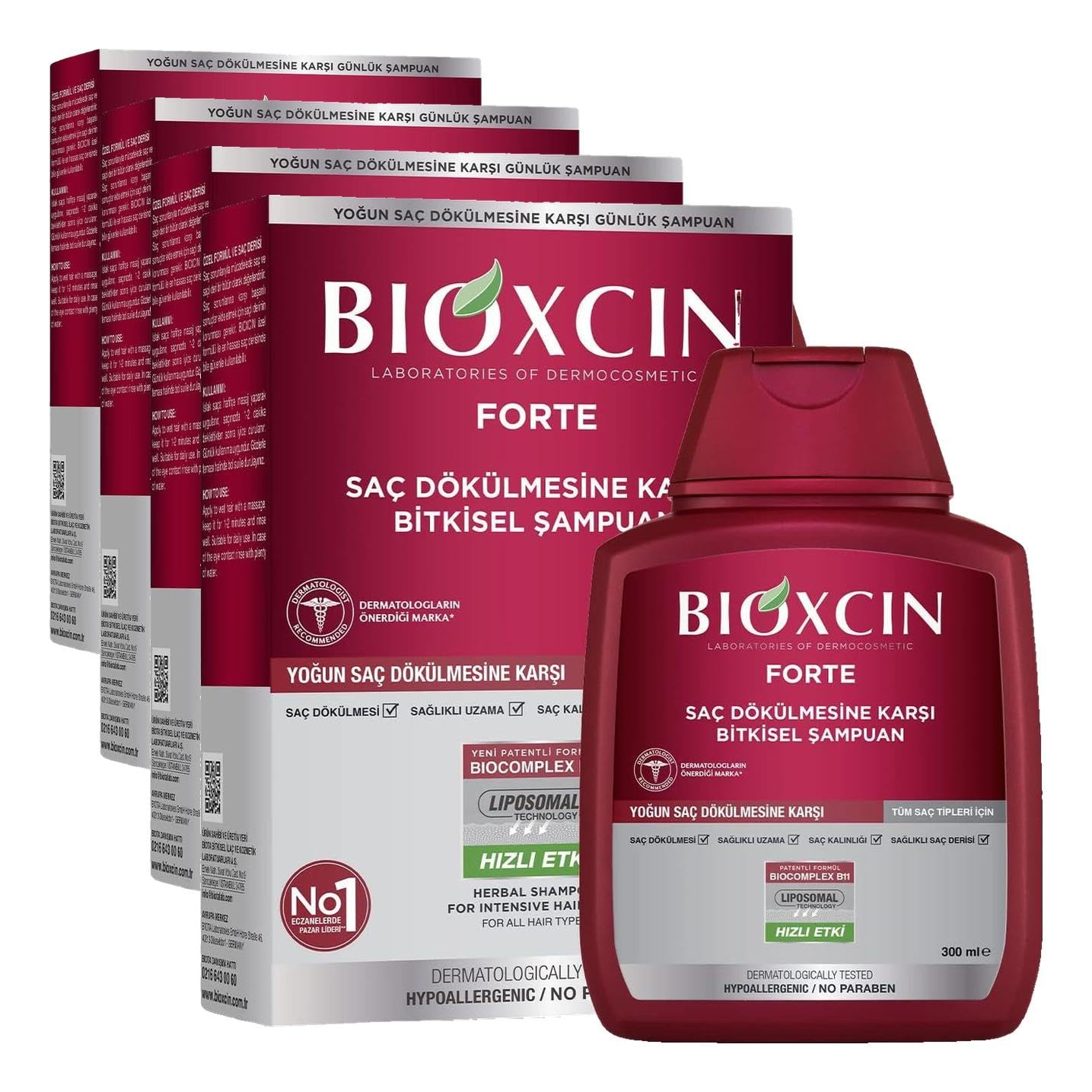 Bioxcin Forte Saç Dökülmesine Karşı Bitkisel Şampuan (1 x 300 ml) (4 paketi)