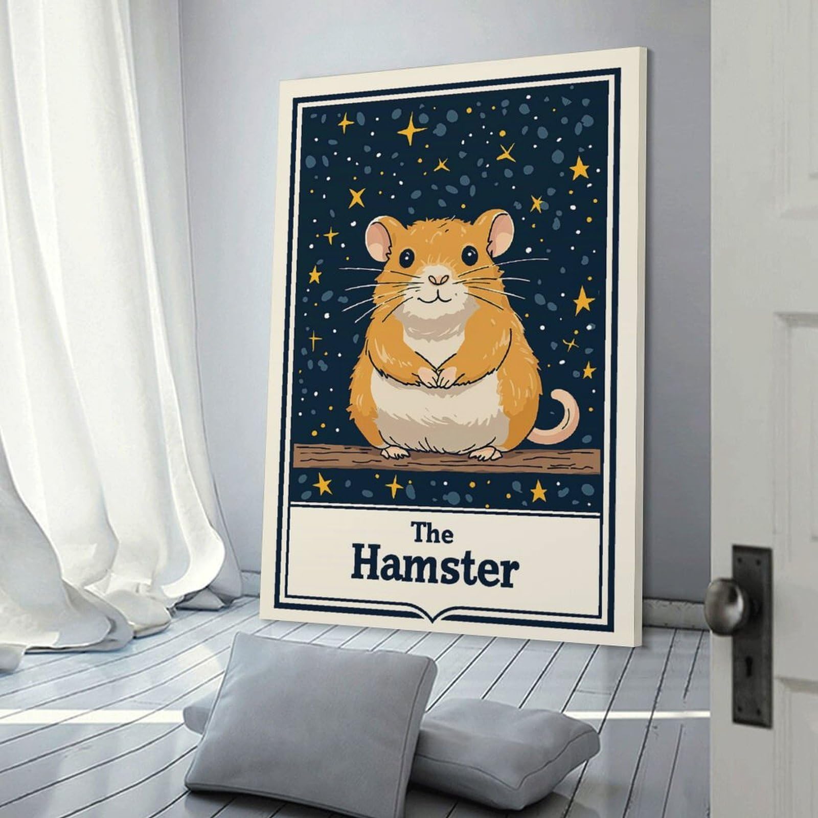 Junmoney Frame-Style-19-1 Cute Hamster Illustration Wall Picture Print, 16X24inch(40X60cm), For Workspace Walls, Study Corners Or Bedrooms, Wall Art That Adds Style To Work Areas