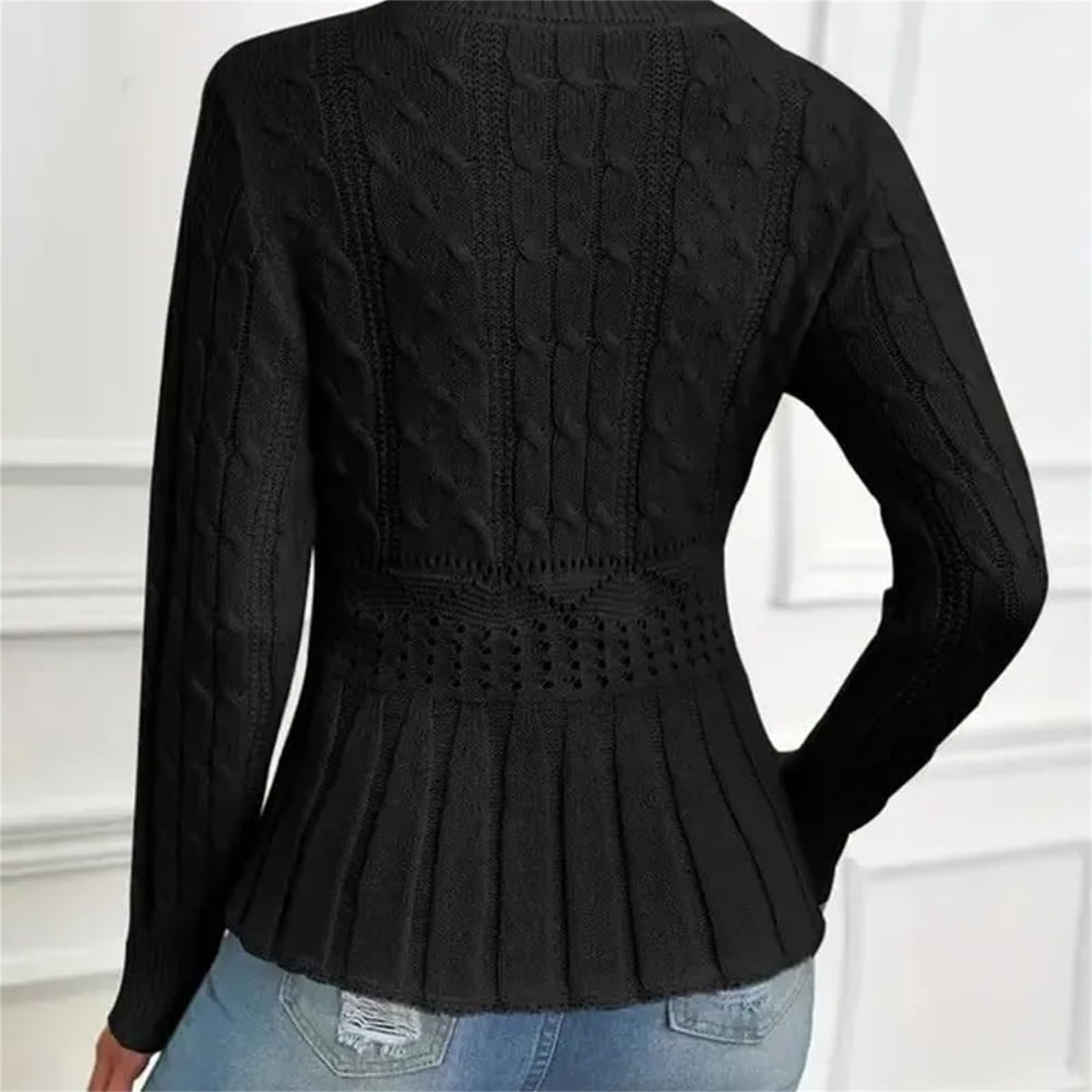 Maglione da donna girocollo a maniche lunghe in maglia grossa, maglione lavorato a maglia unica casual a trecce, maglione autunno inverno