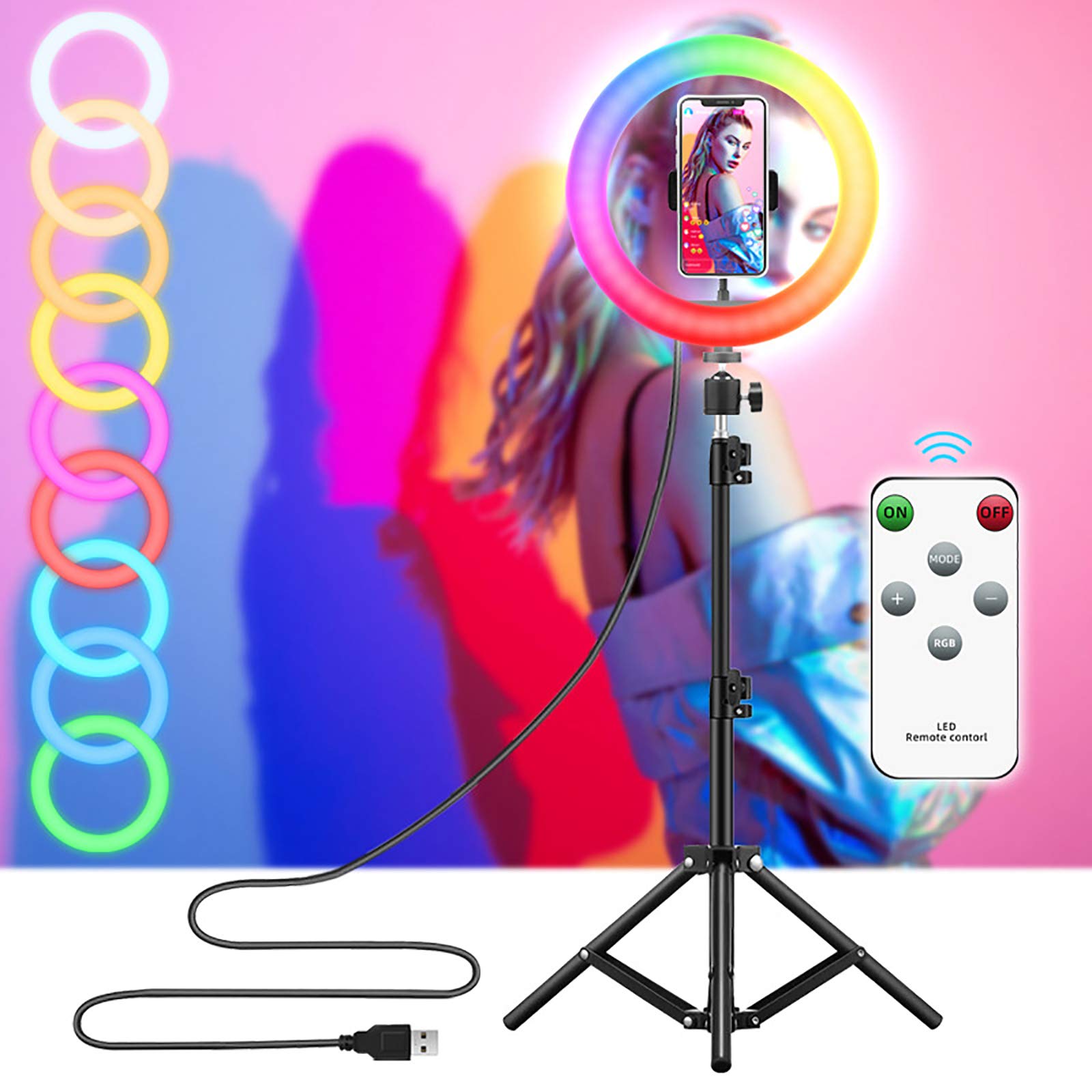 RGB Selfie Ring Light, 3 Modalita` di Illuminazione, 12" Luce ad Anello LED, Luce TIK tok per Telefono, remoto per Fotocamera per Trucco, Youtube