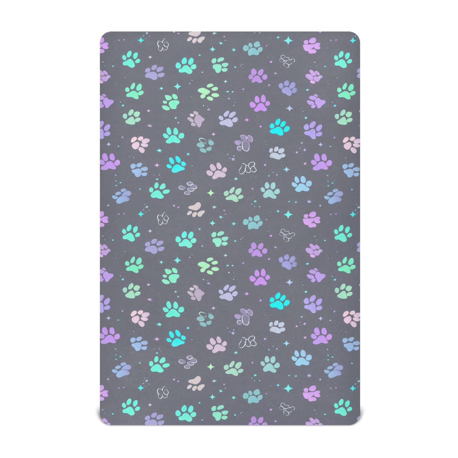 Crib Sheet Breathable Soft Crib Mattress Sheet for Baby Toddler Boys Girls Fitted Pack n Play Crib Sheet Fit Standard Crib Mattress 52 x 28 Inch Dog Cat Paw Print Grey
