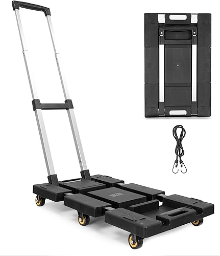 Mount-It! Camión de mano plegable, carrito ligero de 330 libras de capacidad con 6 ruedas, base extensible, diseño plegable compacto con cuerda