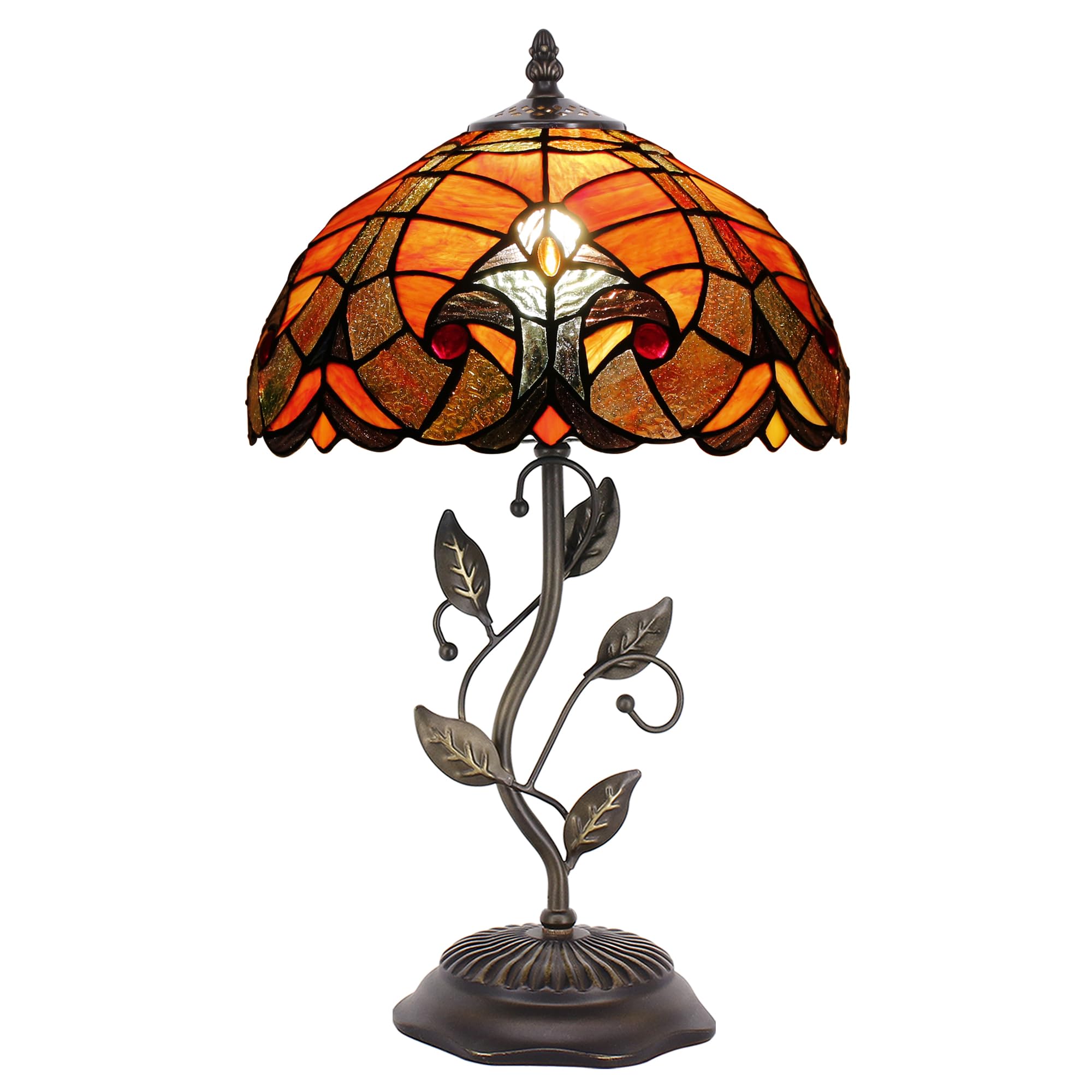 ZJART Tiffany Lamp Stained Glass 12X12X19 Inches Table Lamp Red Liaison — image 1