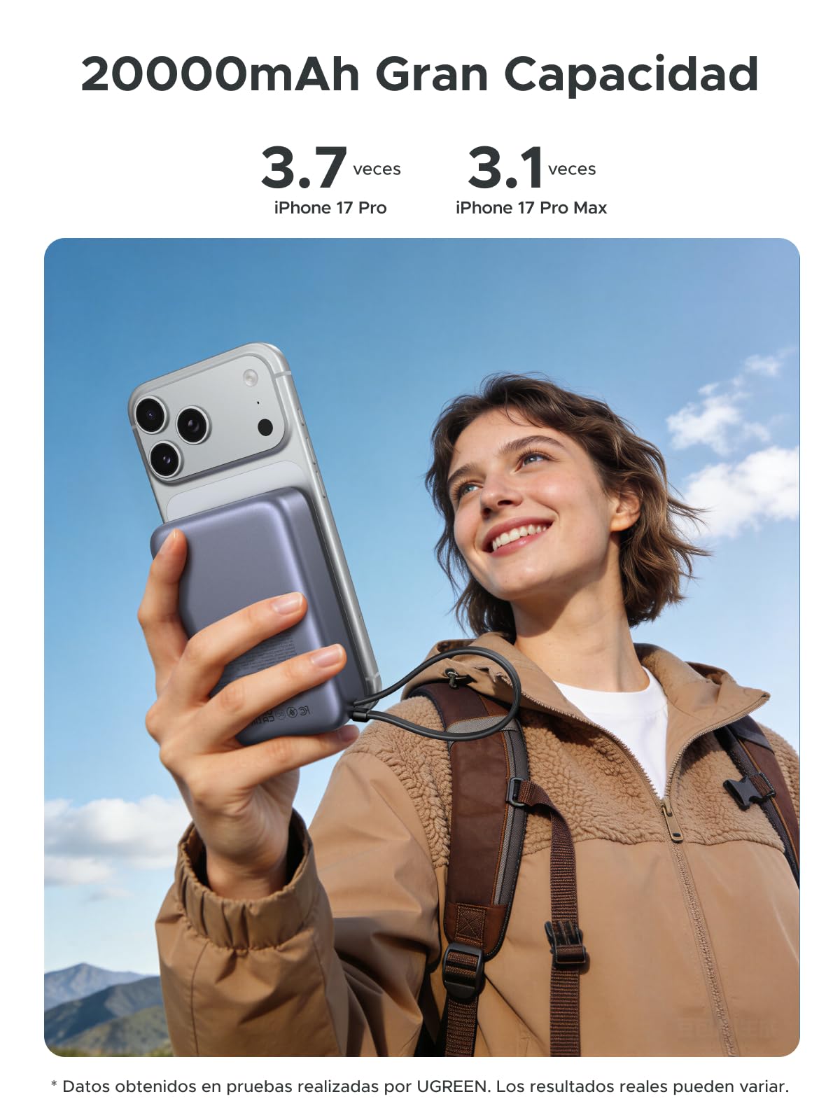 UGREEN Zapix Qi2 15W Batería Externa Magsafe 20000mAh Power Bank USB C 30W | Cargador Portátil Inalámbrico, Carga Rápida Magnético, Cable Integrado Compatible con iPhone 17 16 15 14 13 Air Plus Pro Max