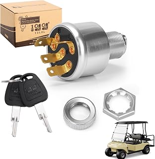 10L0L Golf Cart Unique Key Switch for EZGO TXT, Medalist, Marathon, Workhorse, ST, Shuttle, Golf Cart Ignition Switch and Key with 4 Terminals OEM 33639-G01, 33639G03