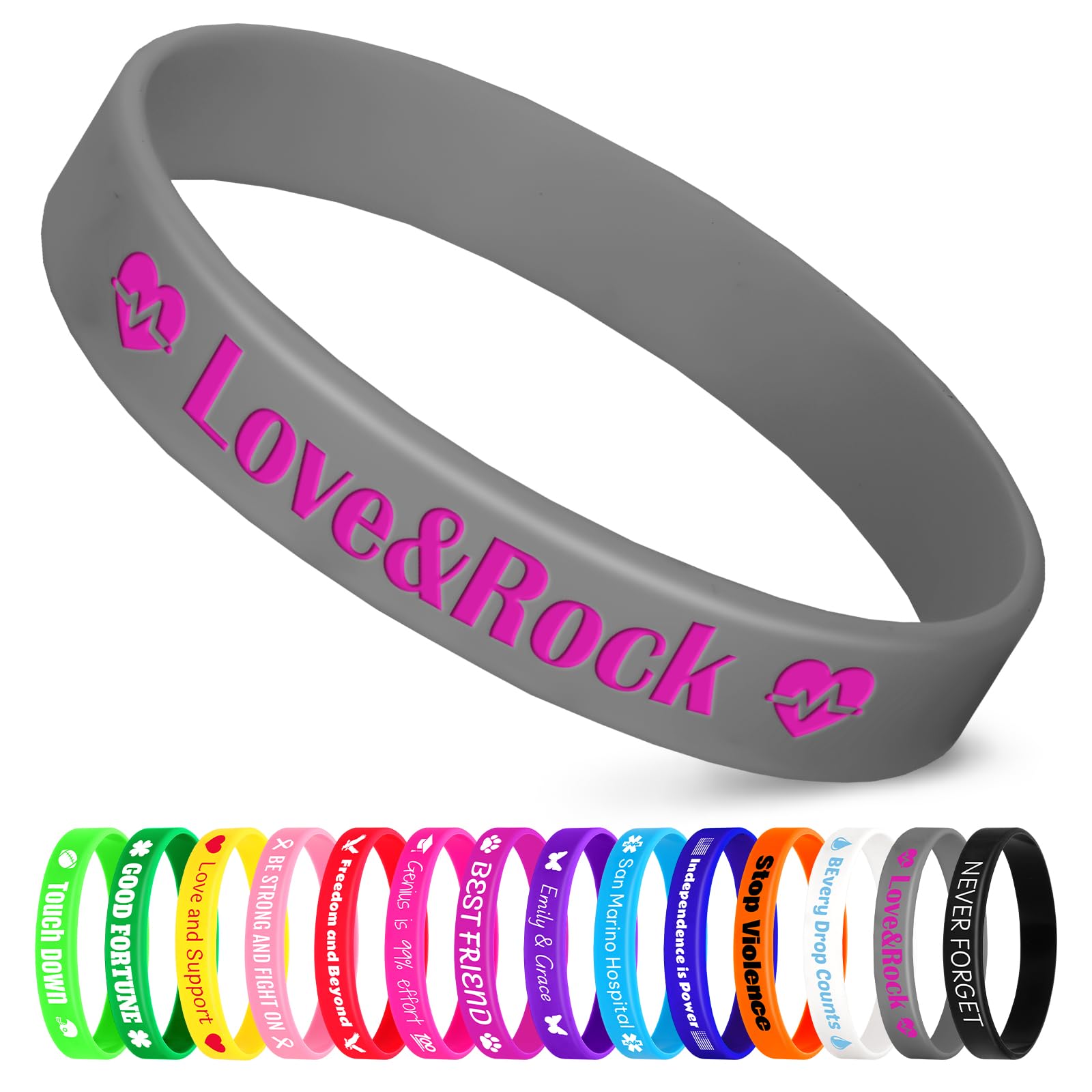 Jodimitty 250Pcs Personalised Wristbands Silicone Wristbands for Men Women Adults, Custom Text & ICON, Bulk Wrist Bands for Event Party Festival Wedding Awareness Motivation, 202x12mm (Grey)