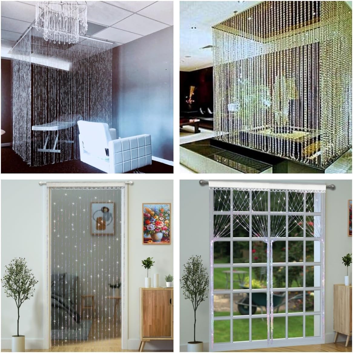 YaoYue Crystal Beaded Curtain Door Curtain 36 x 79 Inches 22 Strands Acrylic Hanging Door Beads Room Divider for Doorway Window Living Room Bedroom Wall Closet Home Decor (White,1 Panel)