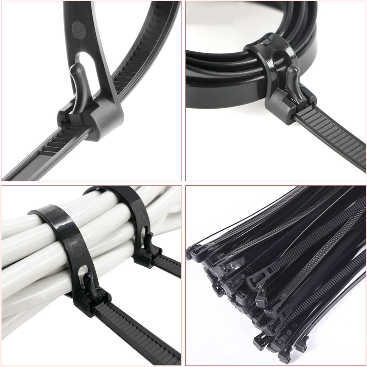 100Pcs 200mm x 5mm Reusable Cable Ties Heavy Duty Black Zip Ties for Cable Management Indoor, Outdoor, Home, Garden, Office and DIY - Image 4