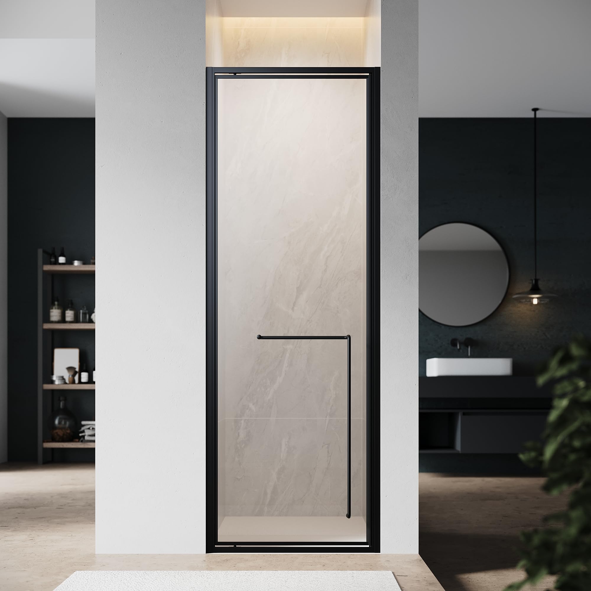 SONNI Joint pivotant pour porte de douche 70 x 195 cm - En verre trempé noir de 6 mm - Attraction magnétique