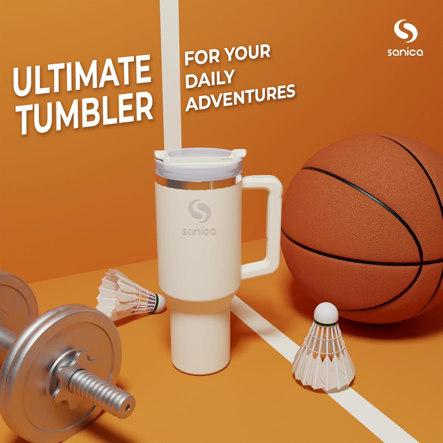 40 oz tumbler with handle and straw | Flowstate 3-Position Lid | Smoothie Cup | Compatible for Travel Cup | Insulated Stainless Steel Tumbler | BPA-Free | Cream - Image 5