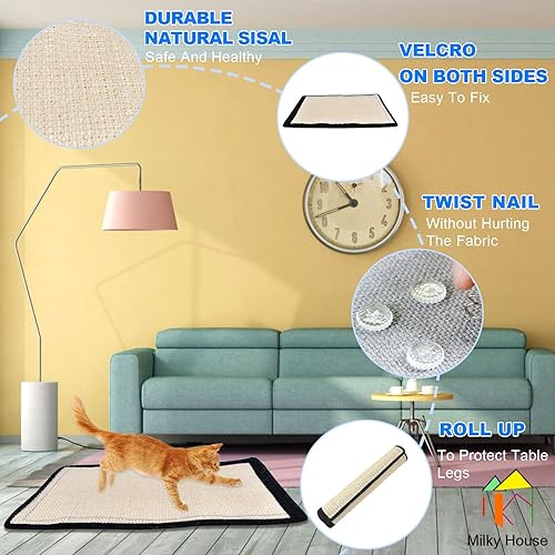 Miniatura 4 de Paquete de 2 almohadillas antiarañazos para gatos, almohadillas antiarañazos para muebles, cama rascador de gatito, repuesto de cartón para rampa de