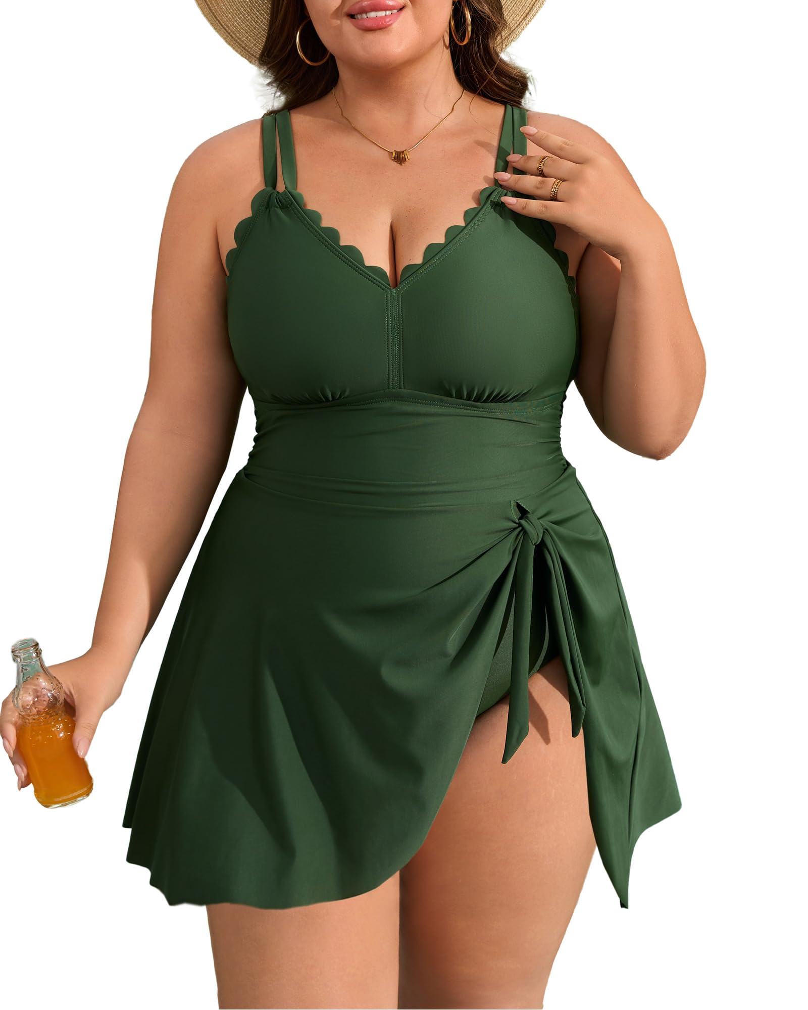 Plus Size Swimsuit for Women Swim Dress Scalloped One Piece Tummy Control Bathing Suit Ruched Swim Suits 2025-image-44