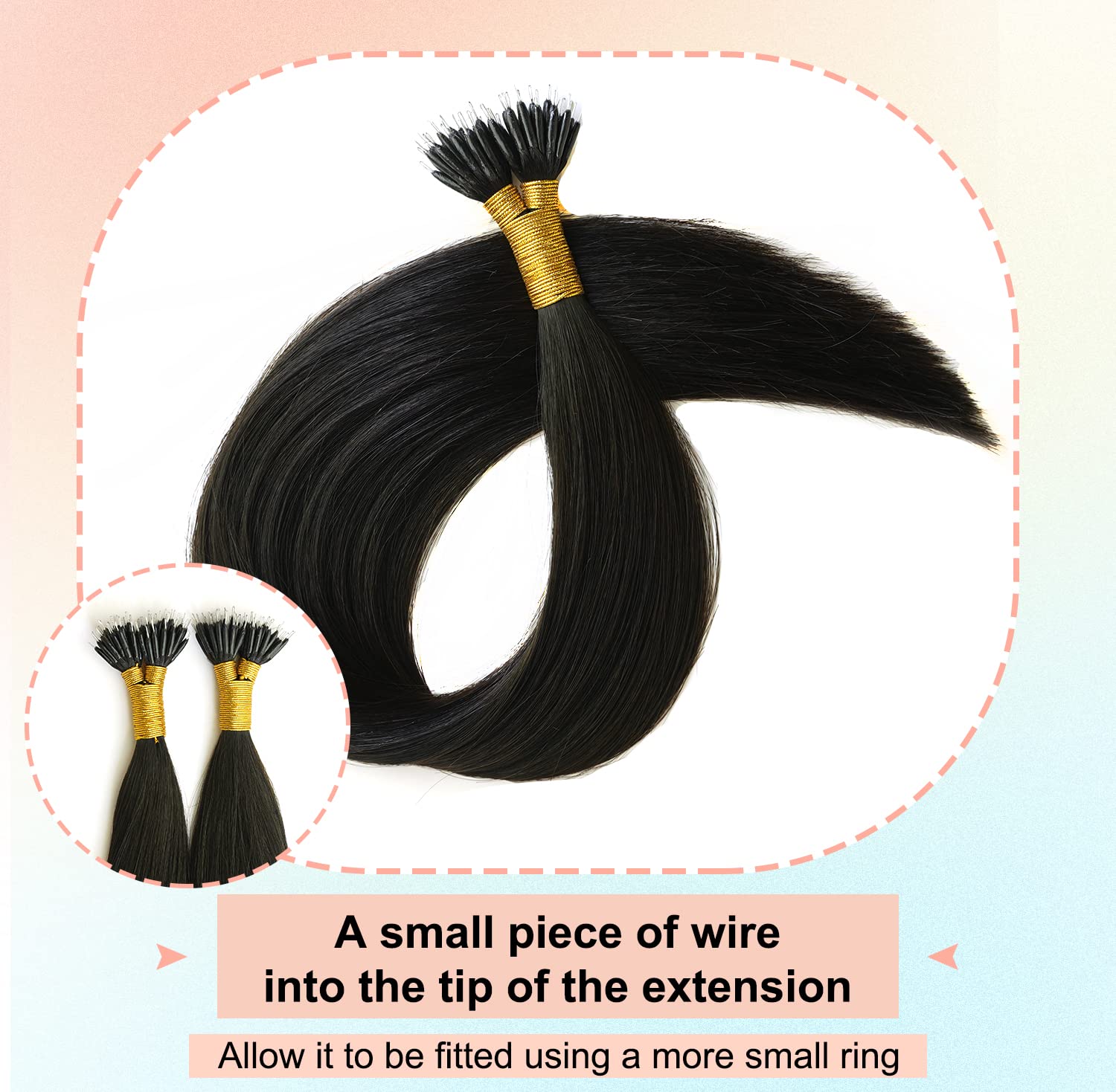KOCONI 50g 1g/Strand Nano Ring Remy Human Hair Extension 14 Inch #1B Natural Black - Image 4