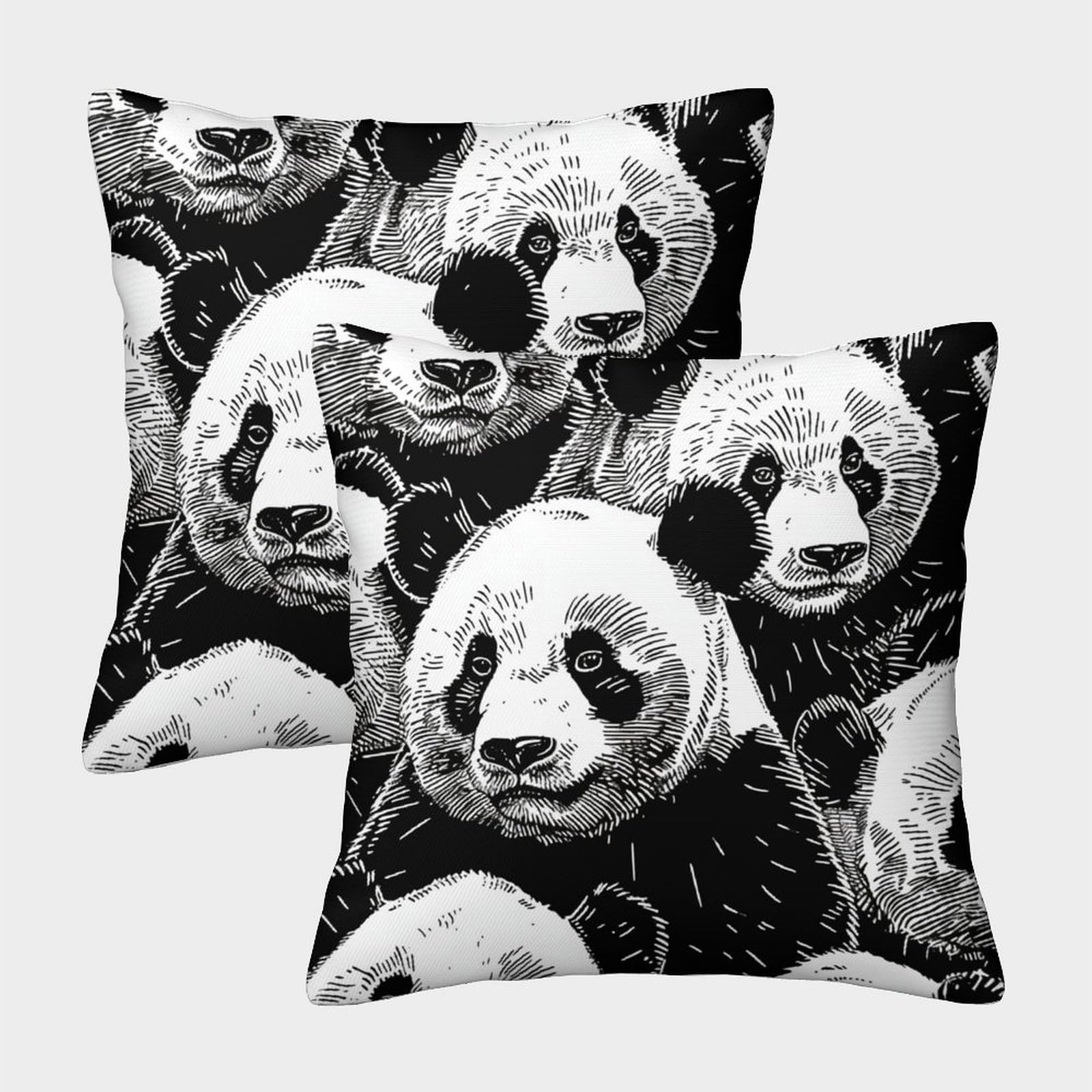 TNFHSOFT Set of 2 Panda Throw Pillow Covers 3D Print Cushion Case for Home Living Room Decor Decorative Throw Cushion Case 50x50cm