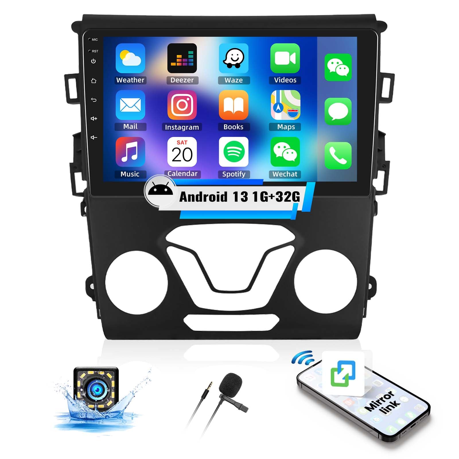 UNITOPSCI1G+32G Android Car Stereo for Ford Fusion Mondeo 2013-2019 Radio GPS Navigation 9 Inch HD Touch Screen Bluetooth FM/RDS WiFi USB SWC Mirror Link Split Screen with Backup Camera Mic