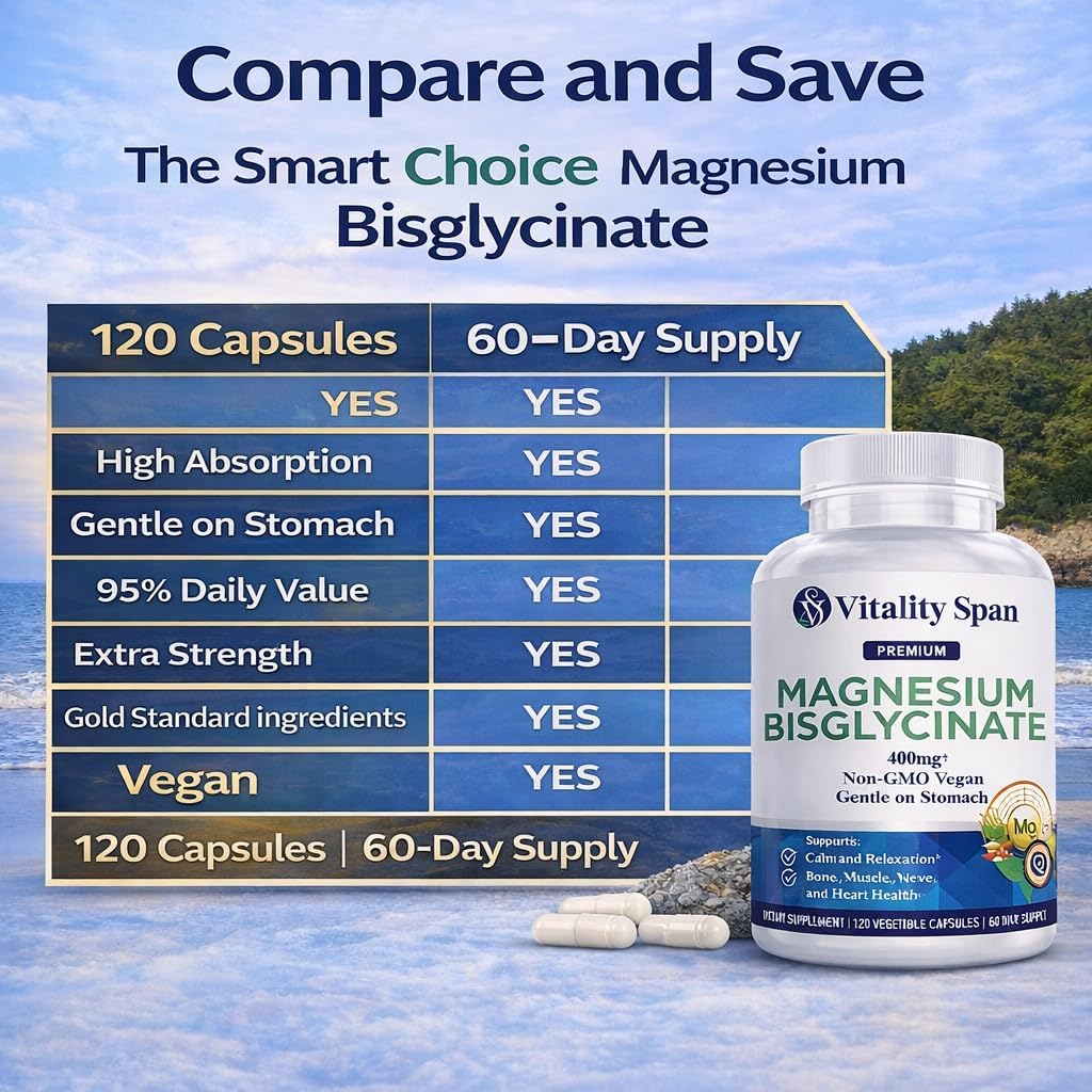 Magnesium Glycinate 400mg, Chelated Magnesium Bisglycinate for Relaxation and Sleep Aid, Extra Strength, with Magnesium Oxide, Gentle on Stomach, Vegan, 120 Capsules, Made in USA