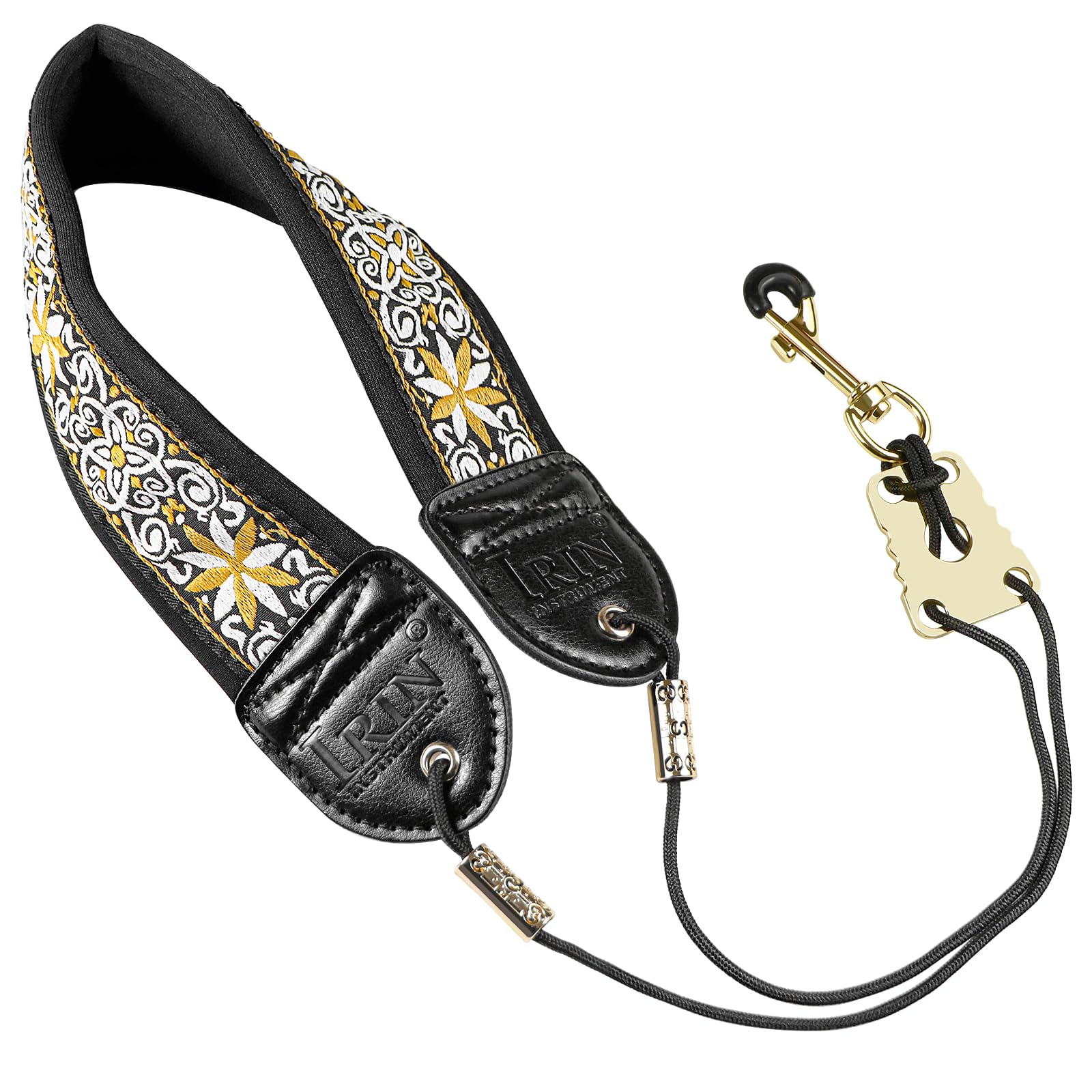 KUWAN Saxophone Neck Strap Soft Sax Leather strap Padded for Alto Sax Tenor Clarinet Baritone Soprano Horn Music Instrument (1, sunflower)