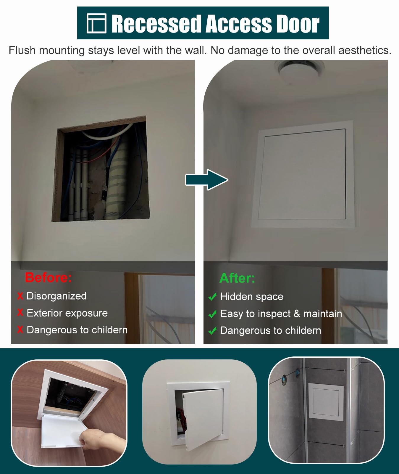 Pannello di accesso Portelli di ispezione, Pannello di accesso bianco con sportello di ispezione, pannello di accesso magnetico, piastra di copertura for parete e soffitto(9x15in(230x380mm))
