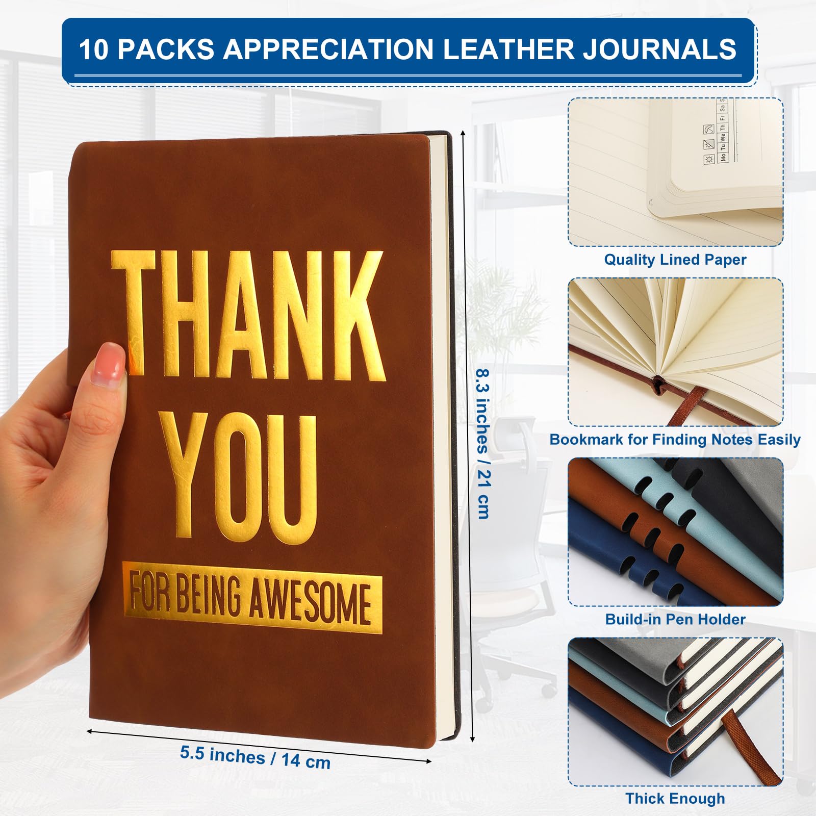 Yexiya 10 x Dankeschön-Geschenke für Mitarbeiter, A5, Leder-Notizbücher, inspirierende Notizbücher, Dankeschön für Being Awesome Patientenzugang, Woche, Wertschätzungsgeschenke für Lehrer,
