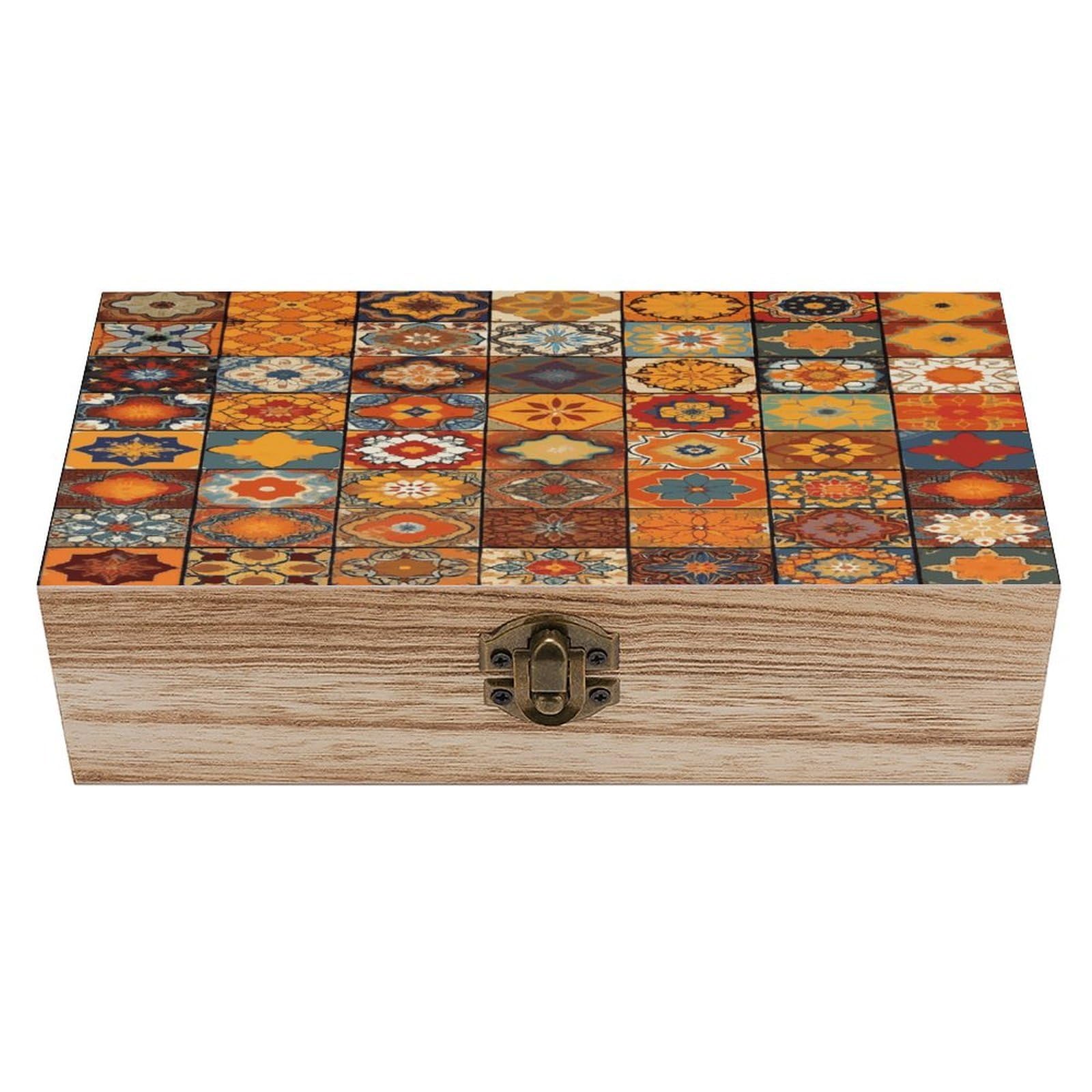 Btcowzrv Style Group Of Moroccan Geometric Wooden Storage Box, Keepsake Box With Hinged And Retro Lock, Wood Jewelry Organizer For Photos & Mementos And Home Decor