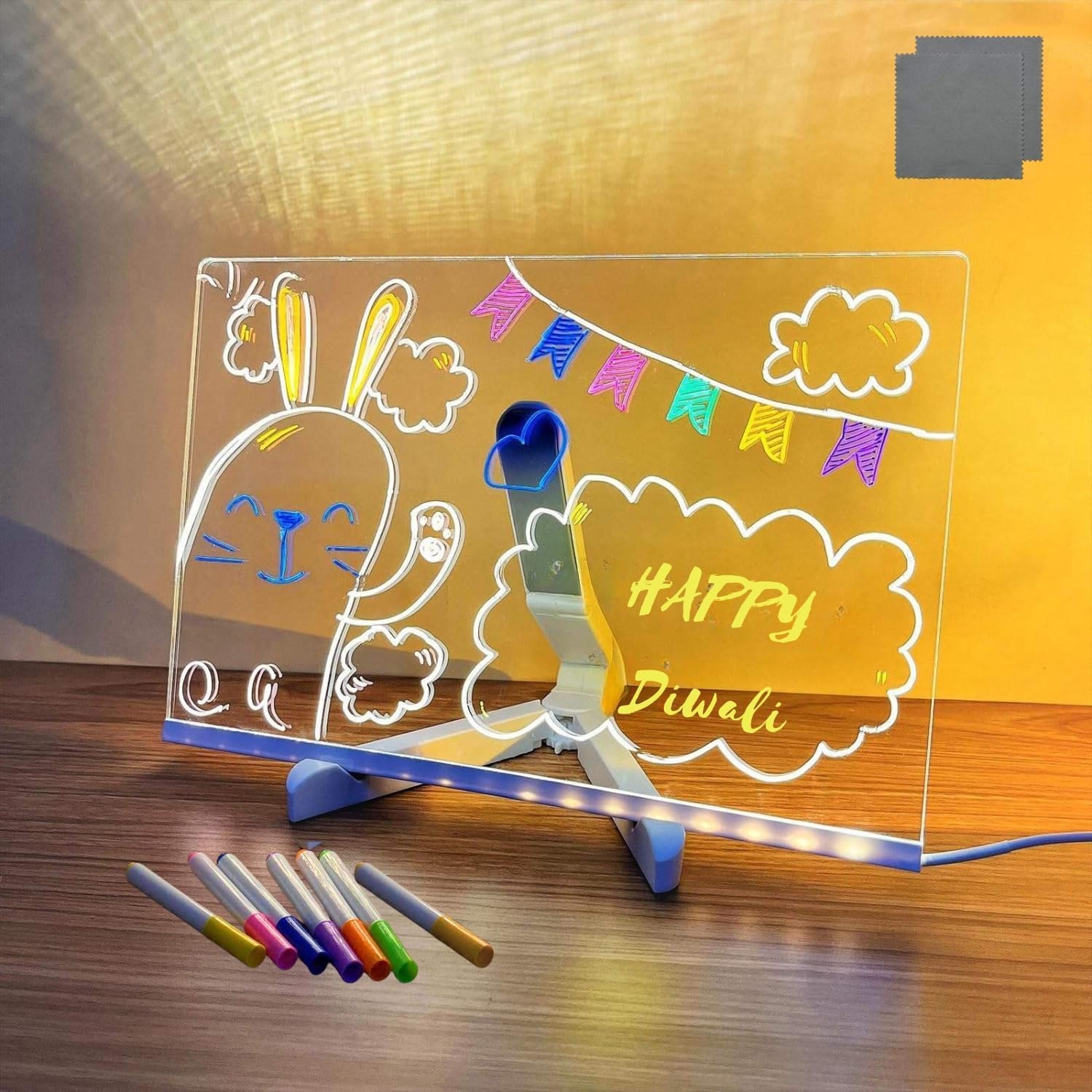 COI LED Acrylic Writing Board with Light & 5 Pens | 30x20 cm DIY 3D Rewritable Message Pad | Personalized Night Lamp & Display Board for Home, Office Desk, Kids & Gifts-image-23