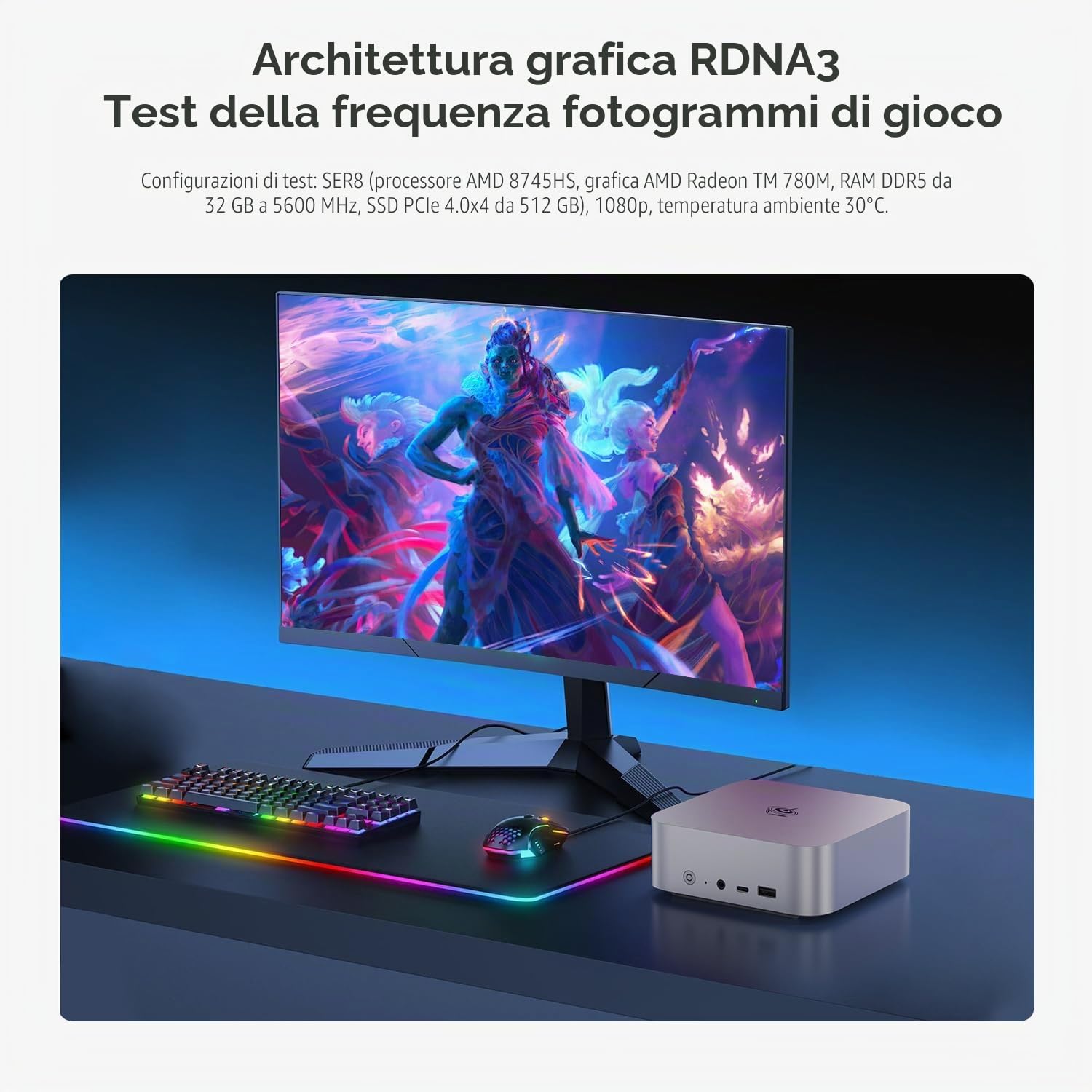 Beelink SER8 - Mini PC da gioco, Ryzen 7 8745HS, 32 GB DDR5, 512 GB NVMe SSD, mini computer con supporto per tre display 4K, mini PC per uso aziendale in ufficio, 2,5 G LAN, WiFi6, BT5.2
