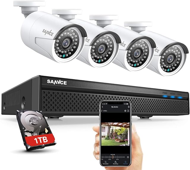 SANNCE 8CH 4K POE CCTV System, 8MP Network Video Recorder PoE 8 Channel NVR with 3MP Outdoor Security IP Cameras and 1TB HDD Audio Recording, Metal Casing, P2P, Motion Alert and Screenshot
