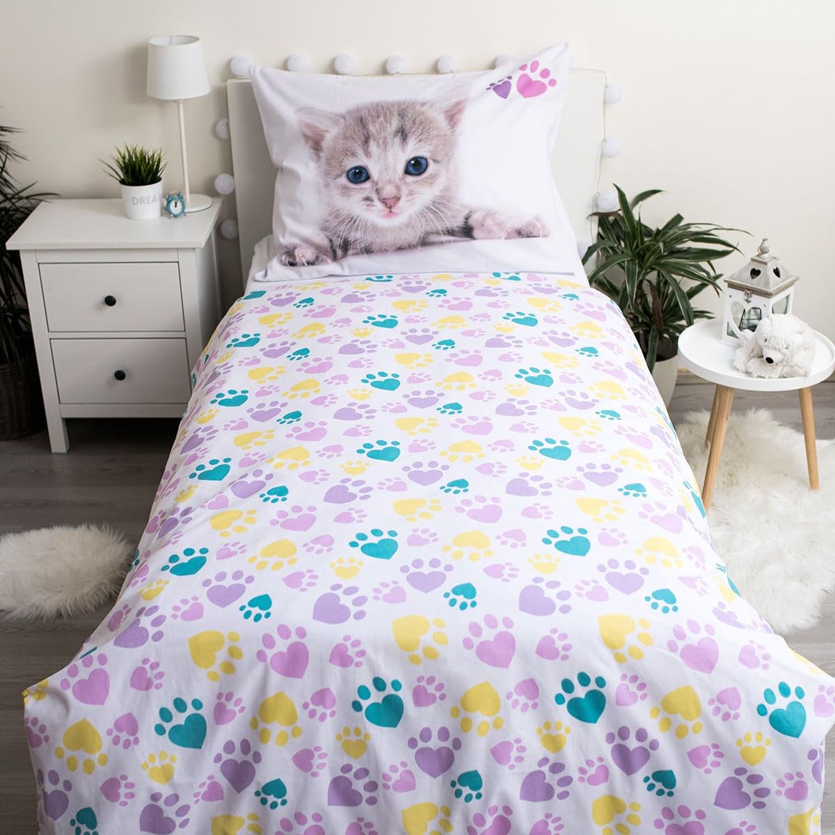 JFabrics Komplet pościeli dla kota 100% bawełna - poszwa na kołdrę 140x200 cm + poszewka na poduszkę