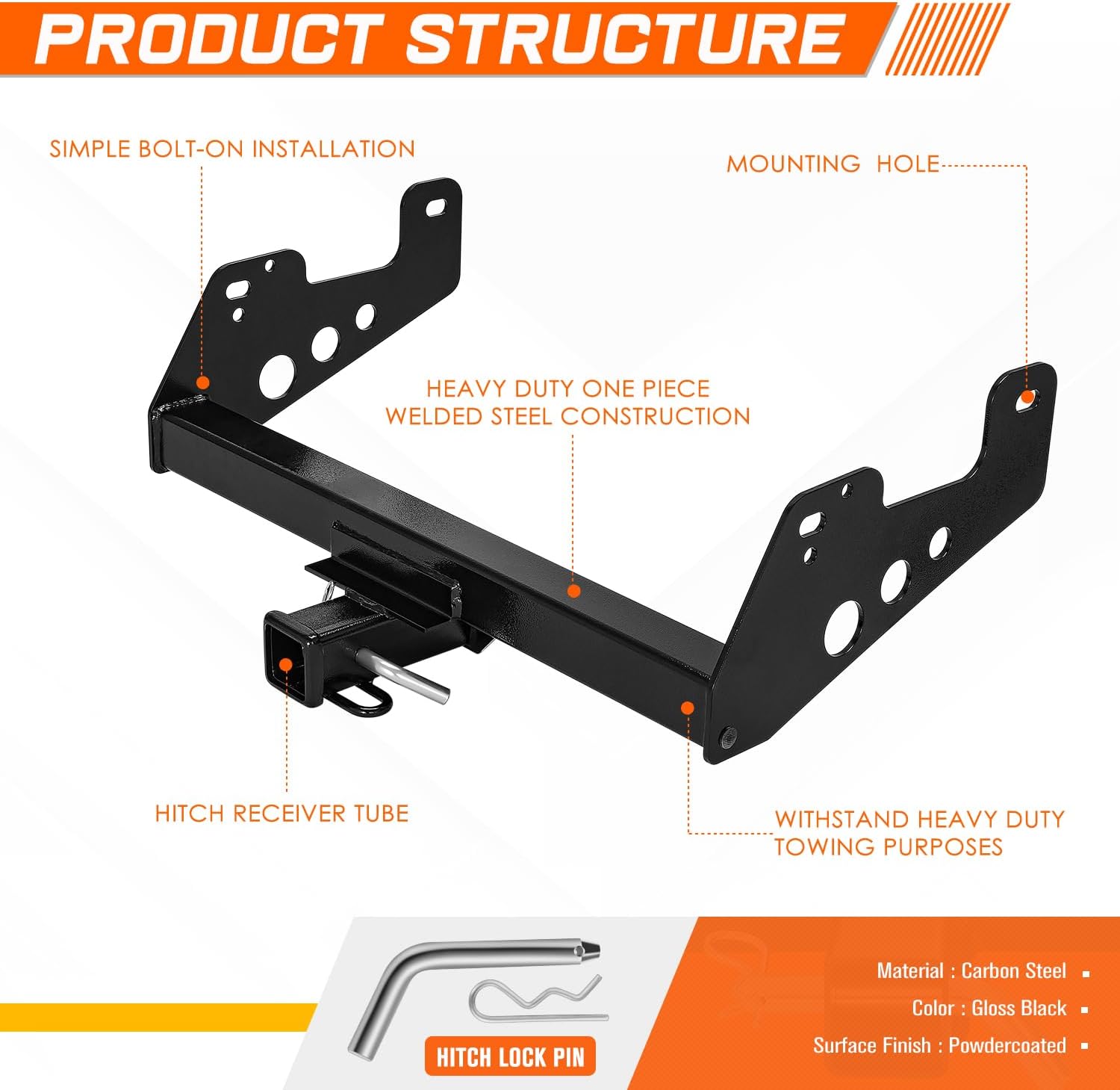 PM PERFORMOTOR Rear Class III Trailer Hitch, 2" Receiver Tube, Compatible with 2015-2024 Ford F-150, Carbon Steel, Powdercoated Gloss Black, 2015 2016 2017 2018 2019 2020 2021 2022 2023 2024