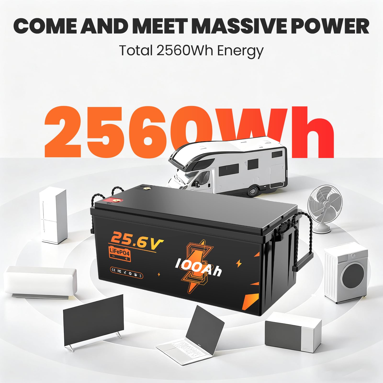 Batteria LiFePO4 da 24 V, 100 Ah, batteria al litio da 2560 Wh, fino a 15000 batterie al litio Deep Cycle 100 A BMS, classe A LiFePO4 celle per camper, camper, camper, camper, accumulo di energia, Van
