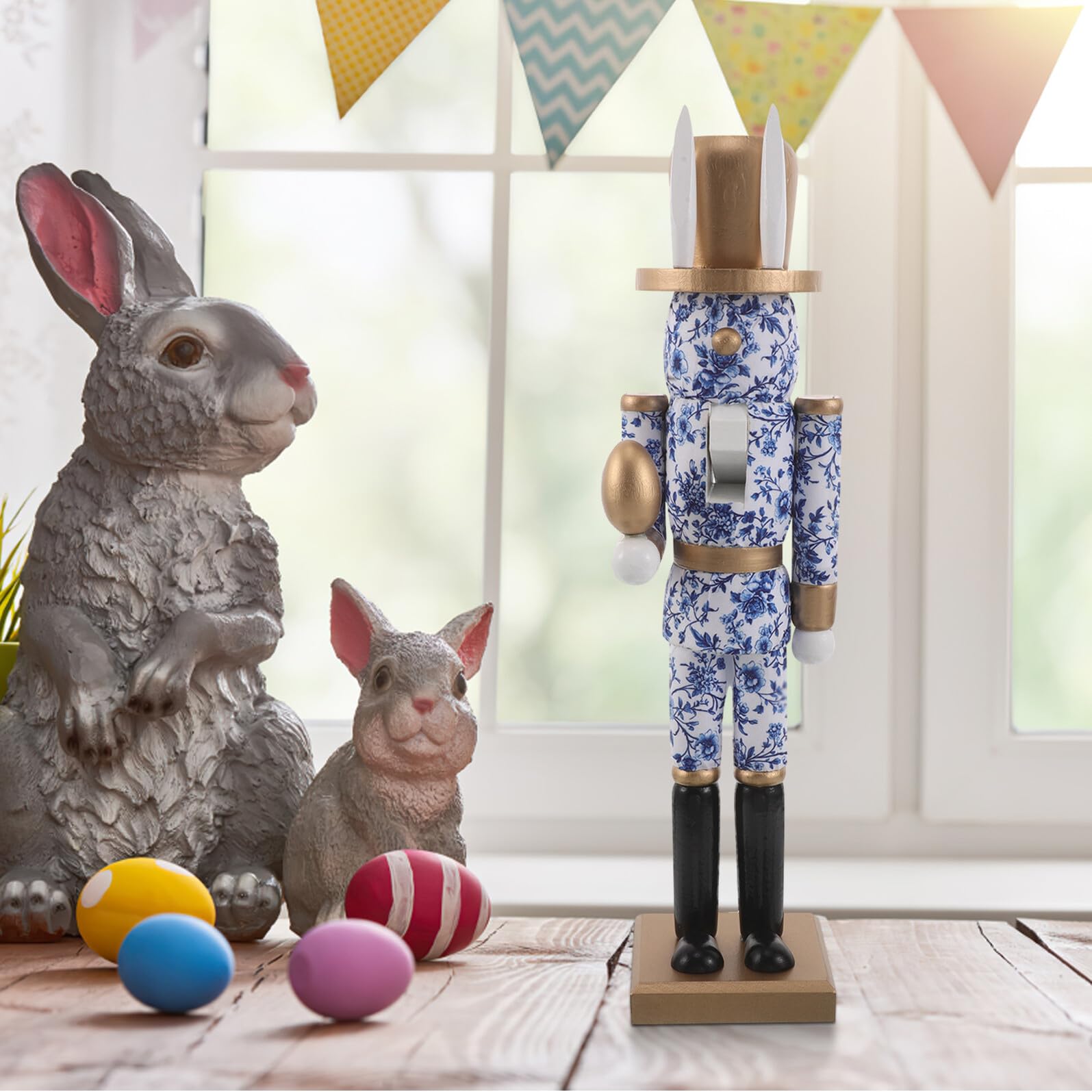 Blauer Hasen Nussknacker und Kunstharz Platzsparende Osterhasen Deko Figuren für Frühlingsparty Dekoration und Regaldekoration mit Orientalischem Charme