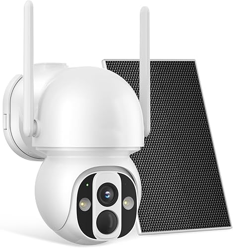 Cámara de seguridad solar inalámbrica WiFi Pro para exteriores, visión nocturna a color de 4 MP, detección de movimiento AI/PIR, 360 PT, audio de 2