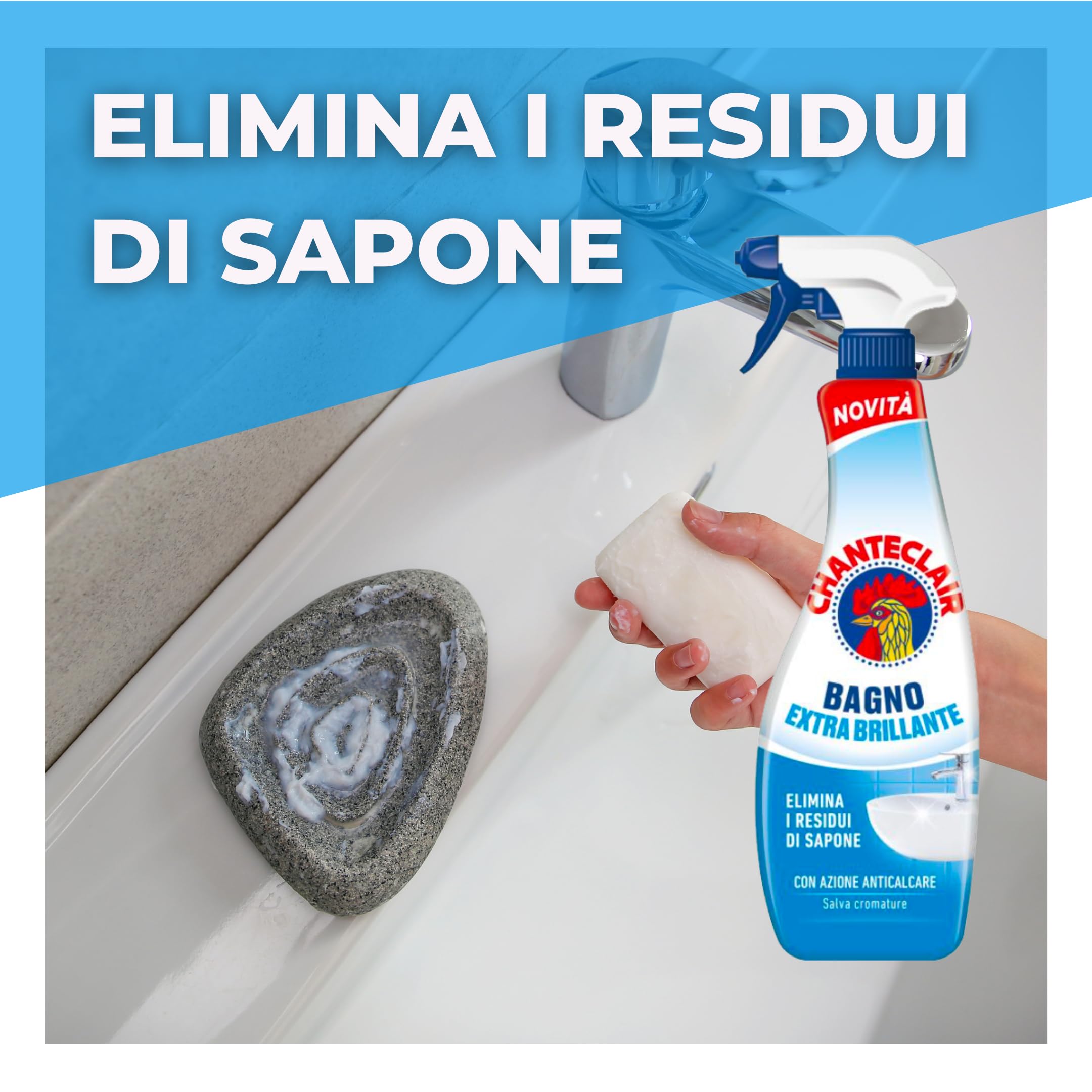 Chanteclair - Bagno Anticalcare, Doppia Azione: Rimuove il Calcare e lo Sporco, Pulito Brillante, Forza&Igiene - 625 ml