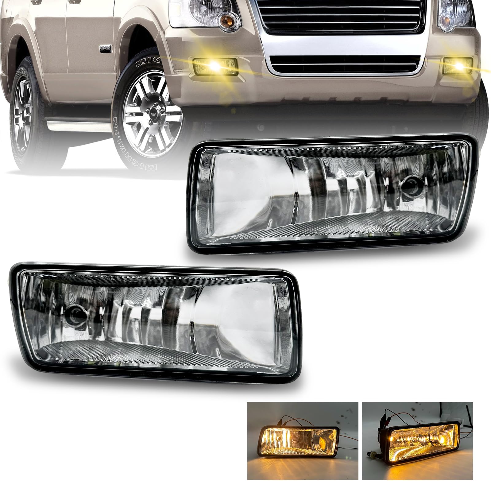 Black Headlight Pair For 2006-2010 Ford Explorer - Left & Right Halogen Assembly