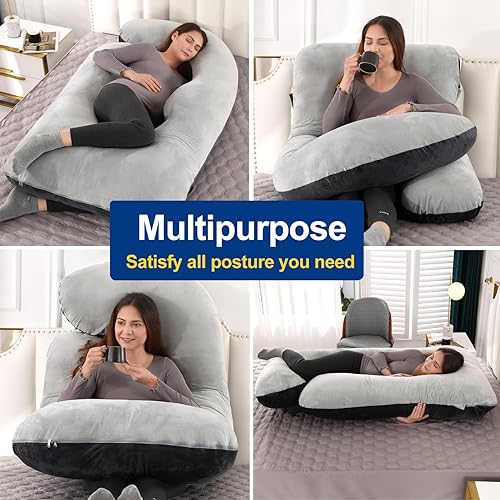 Miniatura 5 de cauzyart Almohadas de maternidad de embarazo para dormir en forma de U, soporte de almohada de cuerpo completo, para espalda, caderas, piernas,