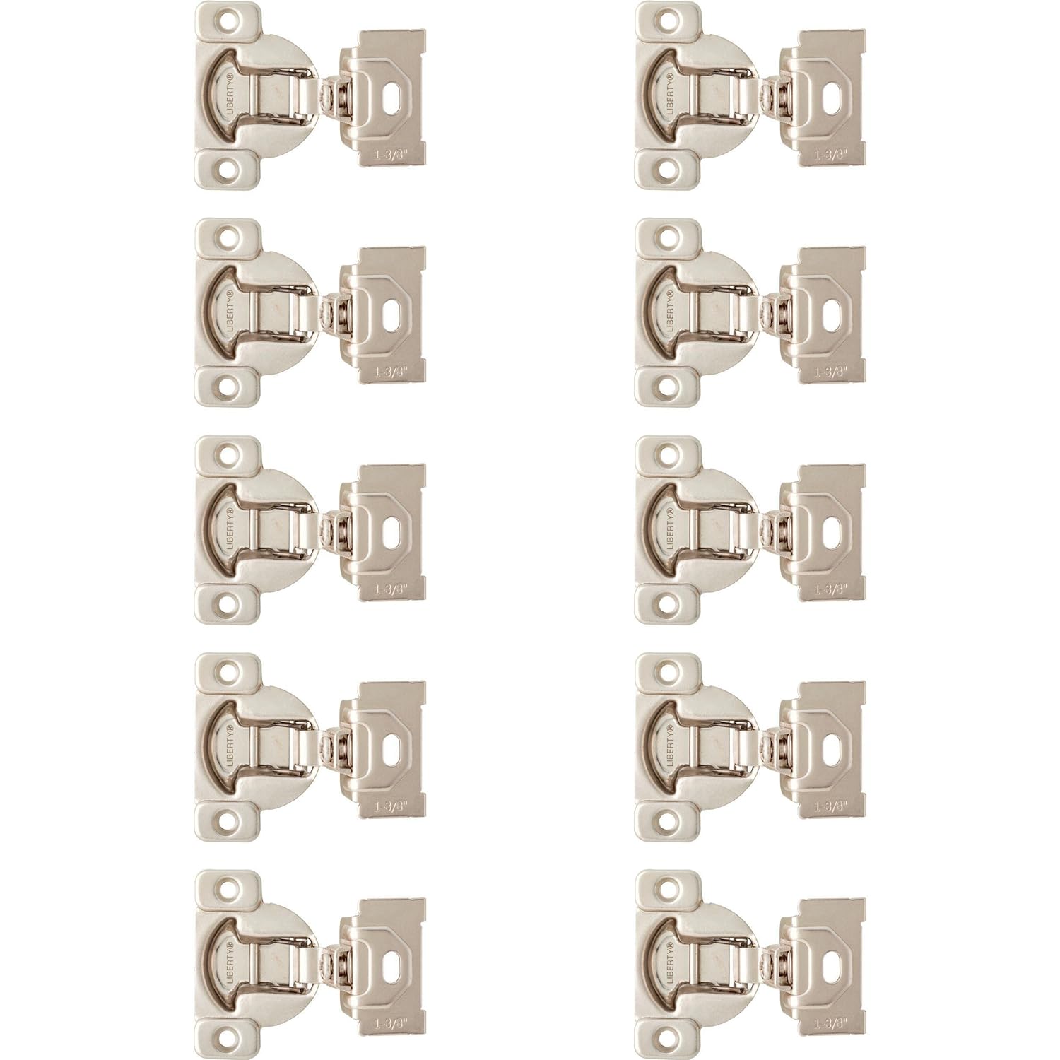 Franklin Brass (10-Pack) Cabinet Hinges 35mm 108 Degree Face Frame 1-3/8' Overlay for Kitchen/Cupboards/Furniture Doors, Concealed, Nickel Plated HN0042K-NP-B