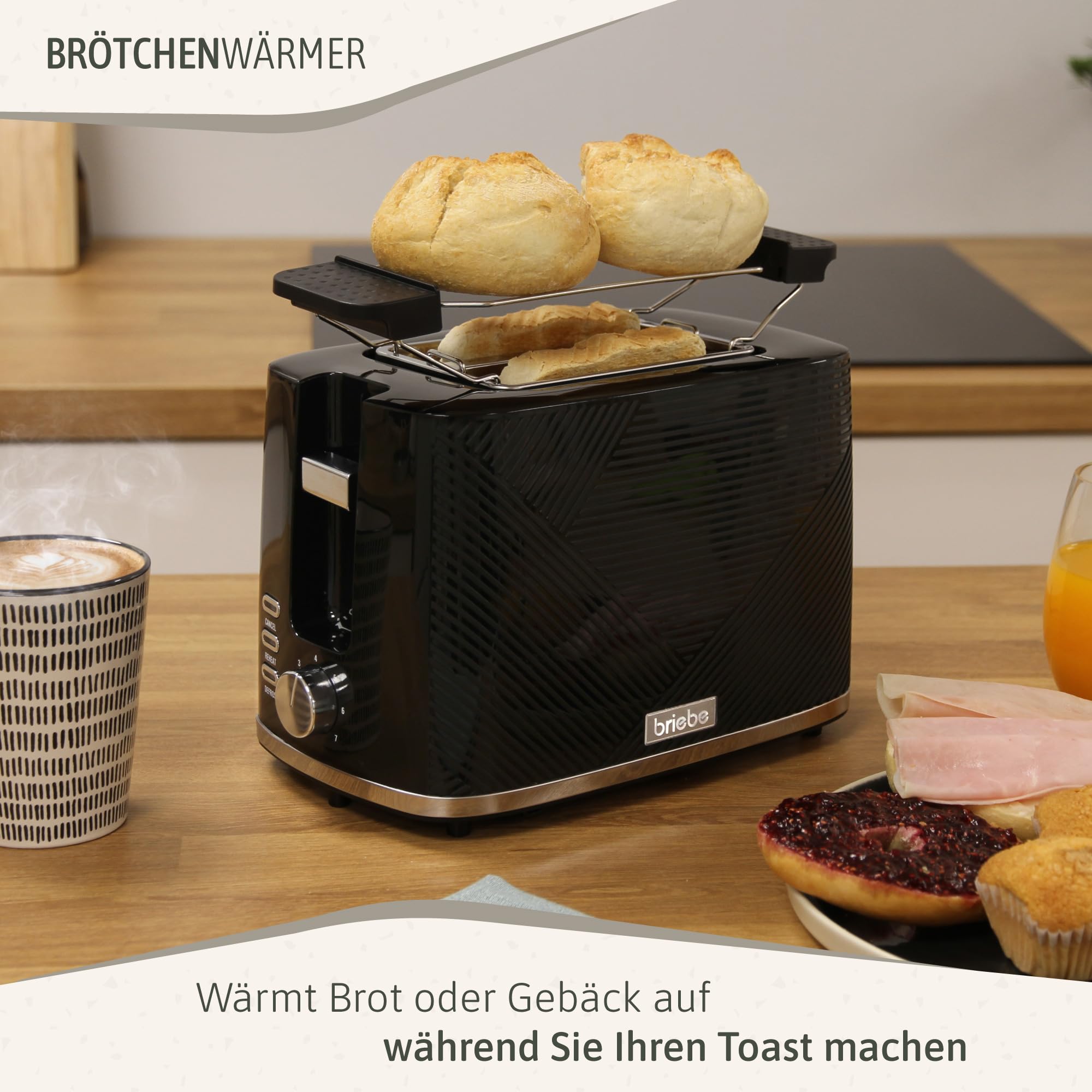 Briebe Elegance Set Brottoaster 2 Scheiben Wasserkocher 1,7L 2200W BPA-frei Filterkaffeemaschine 10 Tassen 1,25L Frühstückspack