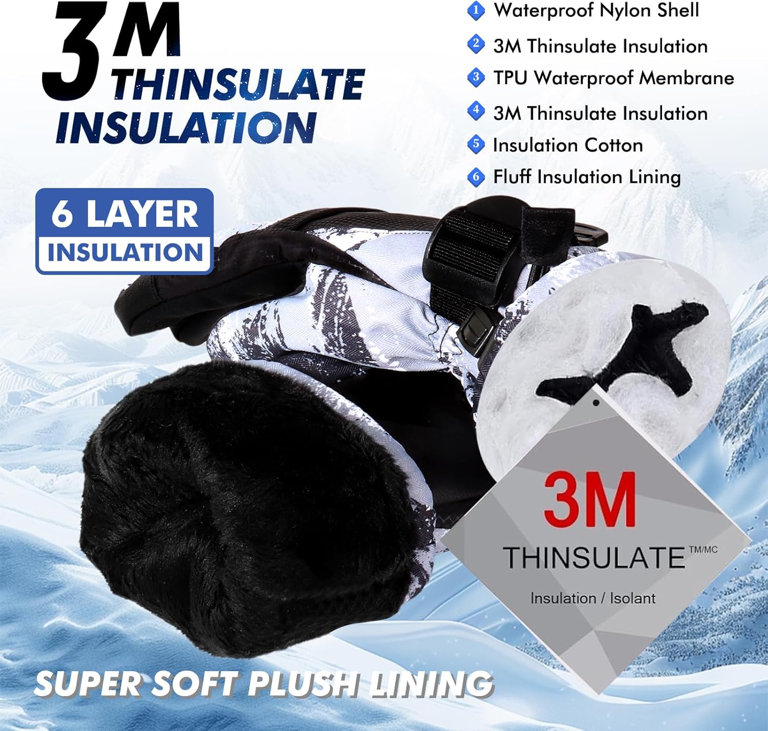 Ski Gloves, Warmest Waterproof and Breathable Snow Gloves for Cold Weather, Fits Both Men & Women,for Parent Child Outdoor - Image 2