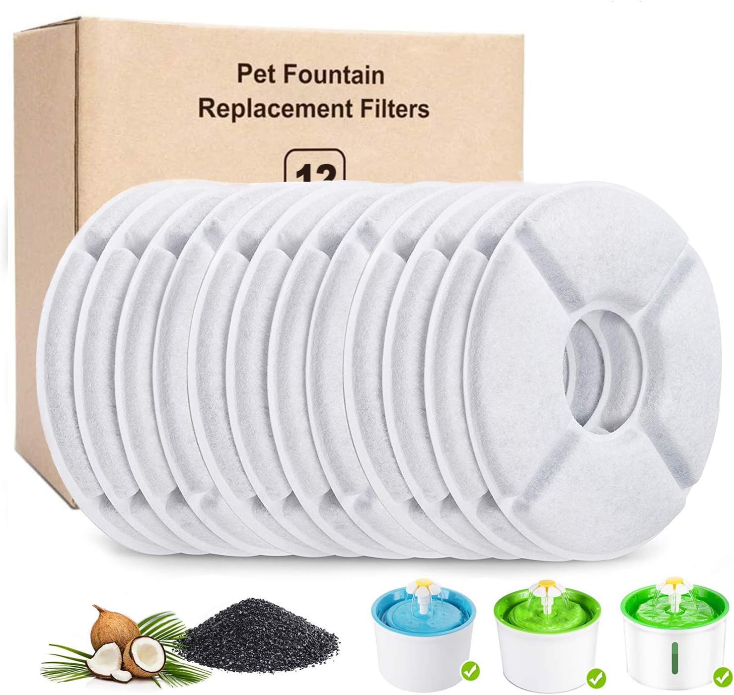 12-Pack Cat Fountain Filters, Replacement Filters for 84oz/2.5L Water Fountain