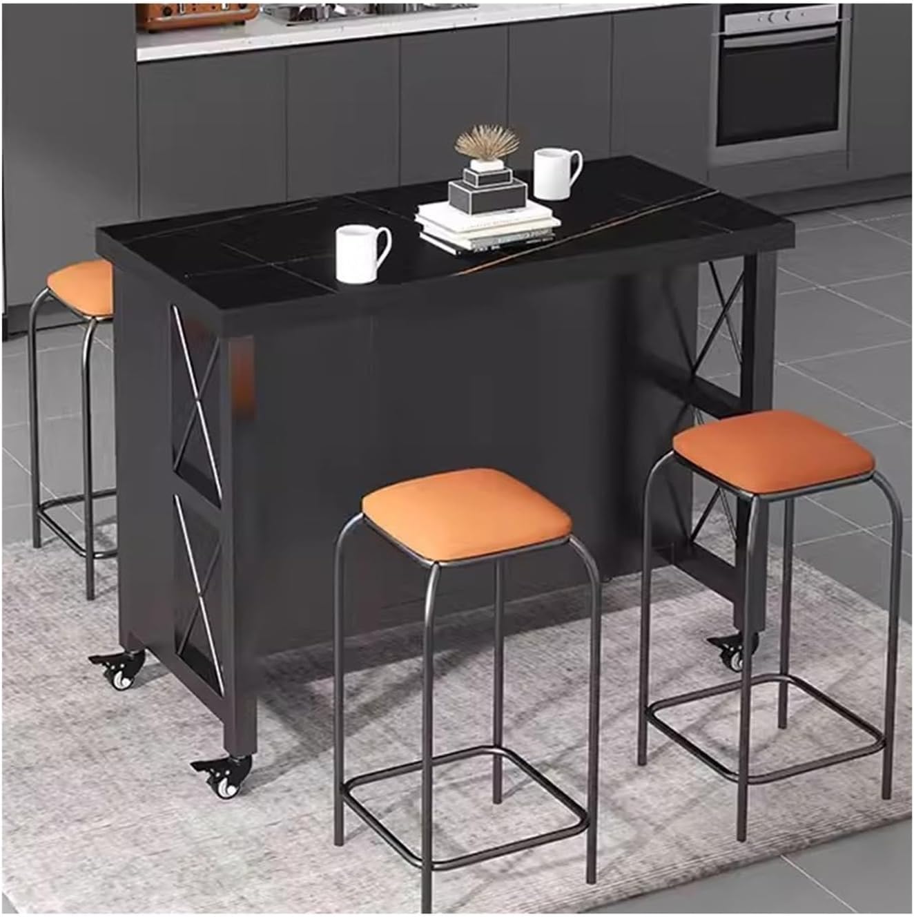 Storage Trolley Kitchen Island Table Movable Bar Counter Cooking Open Sideboard Cabinet with Drawers Shelving Organizer