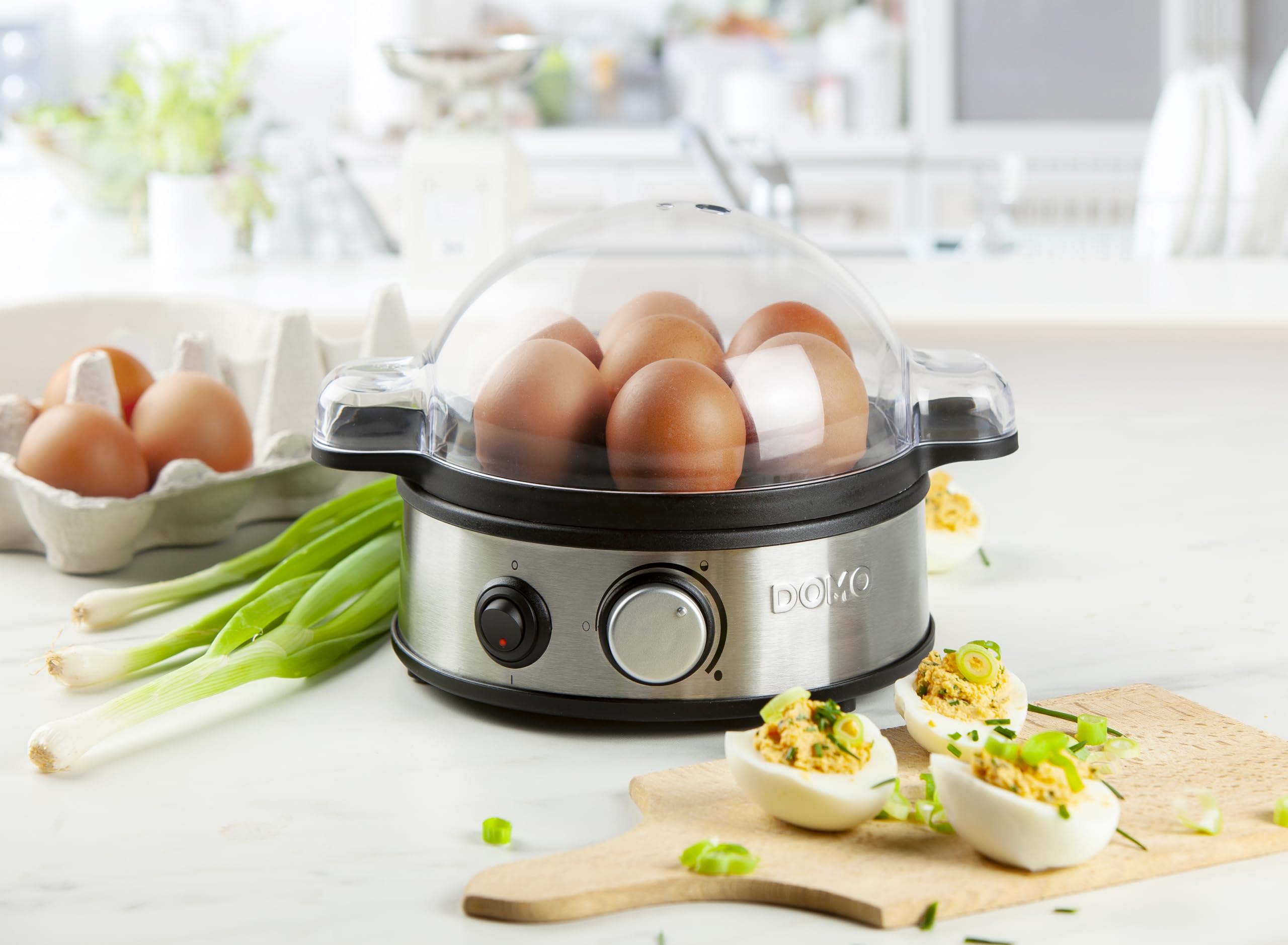DOMO DO9142EK Cuiseur à œufs 7 œufs – Egg cooker 400 W – Cuit-œufs avec 3 niveaux de cuisson – Signal sonore – Boîtier inox