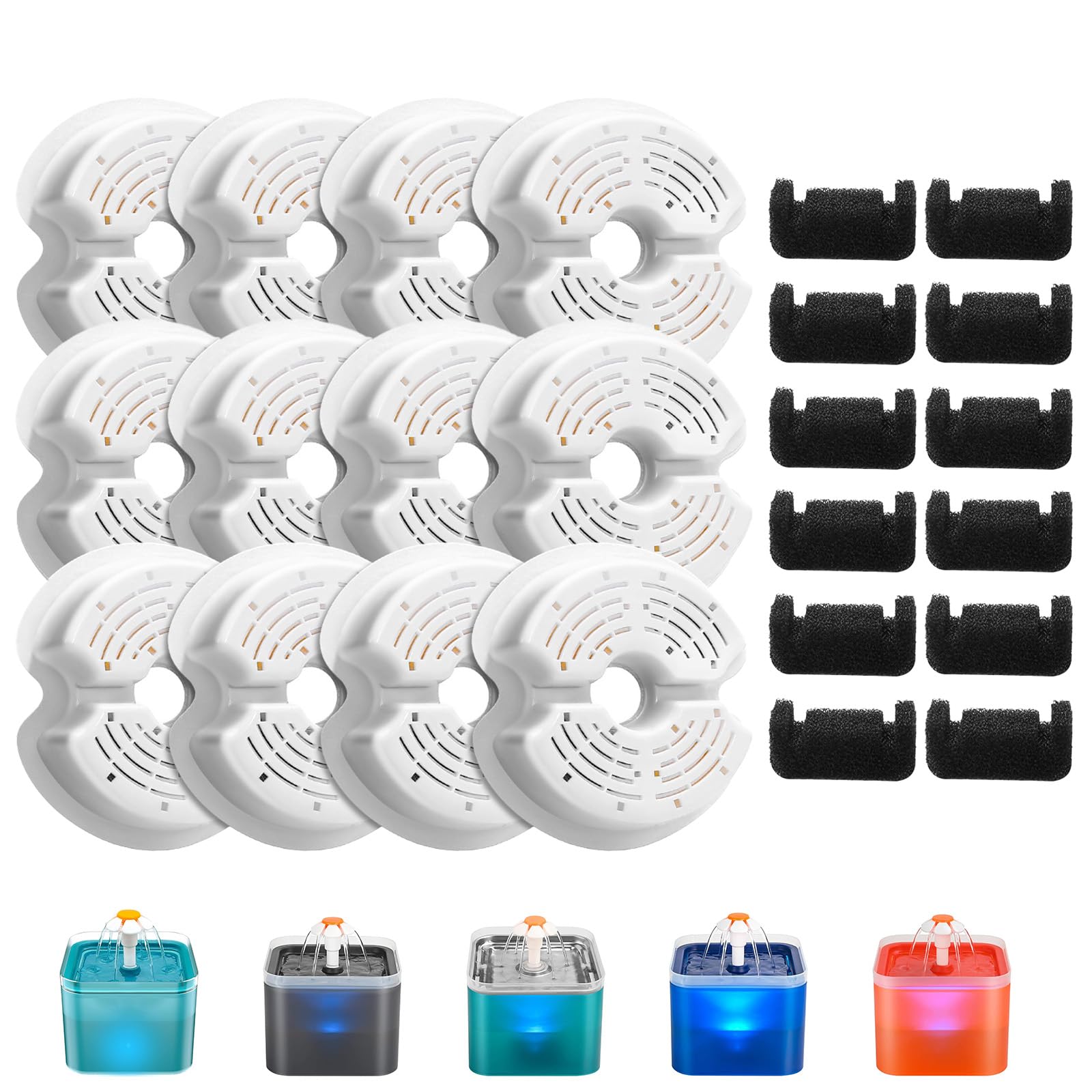 AONBOY Filtr do fontanny dla kotów, 12 sztuk filtrów + 12 filtrów piankowych, wielokrotne filtrowanie, odpowiedni do F2