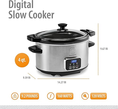 Miniatura 2 de Toastmaster Olla de cocción lenta digital de 4 cuartos de galón con tapa de bloqueo, calentador de alimentos para salsas, sopas, fiestas,