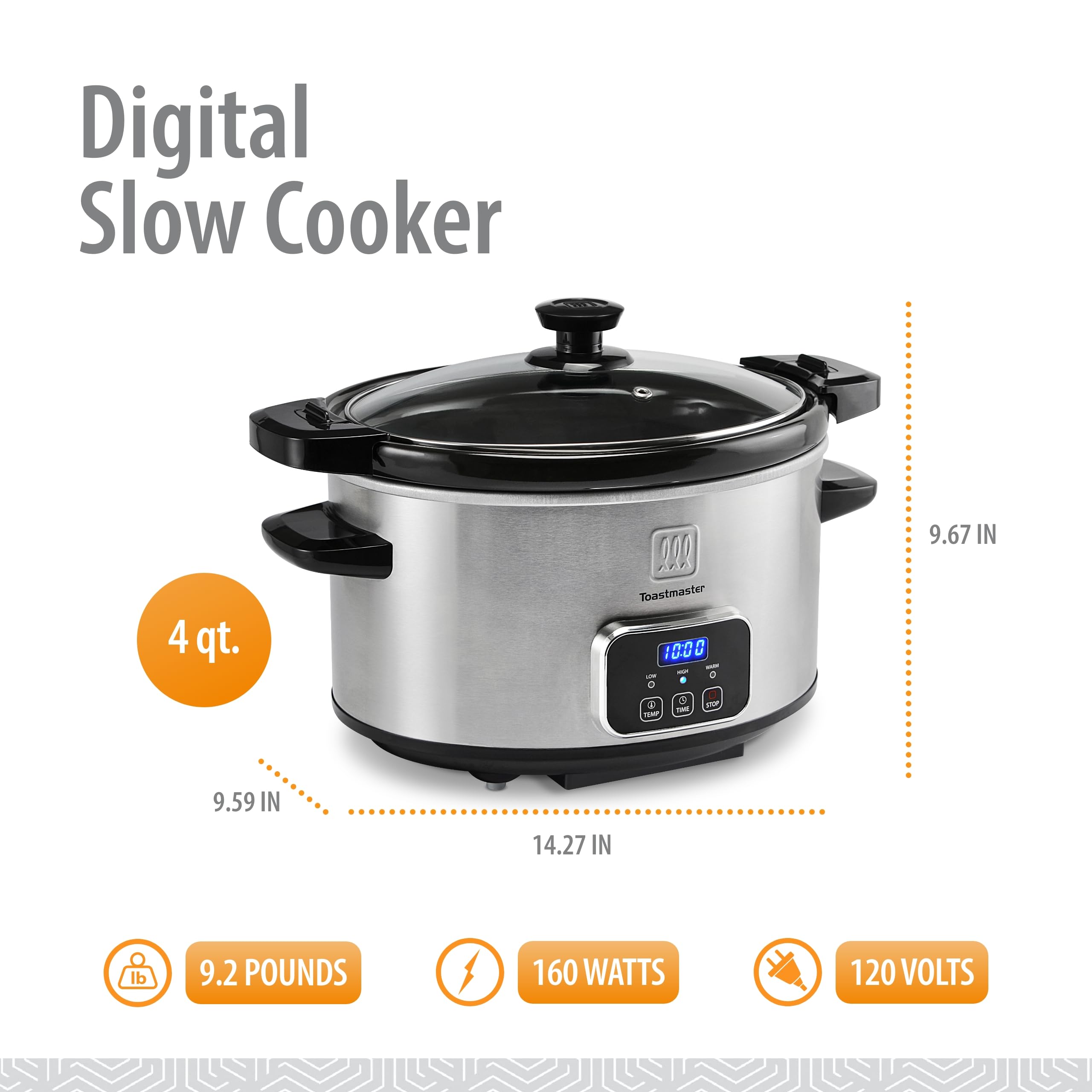 Olla de cocción lenta digital de 4 cuartos de galón con tapa de bloqueo, calentador de alimentos para salsas, sopas, fiestas, preparación de comidas y más, acero inoxidable 2