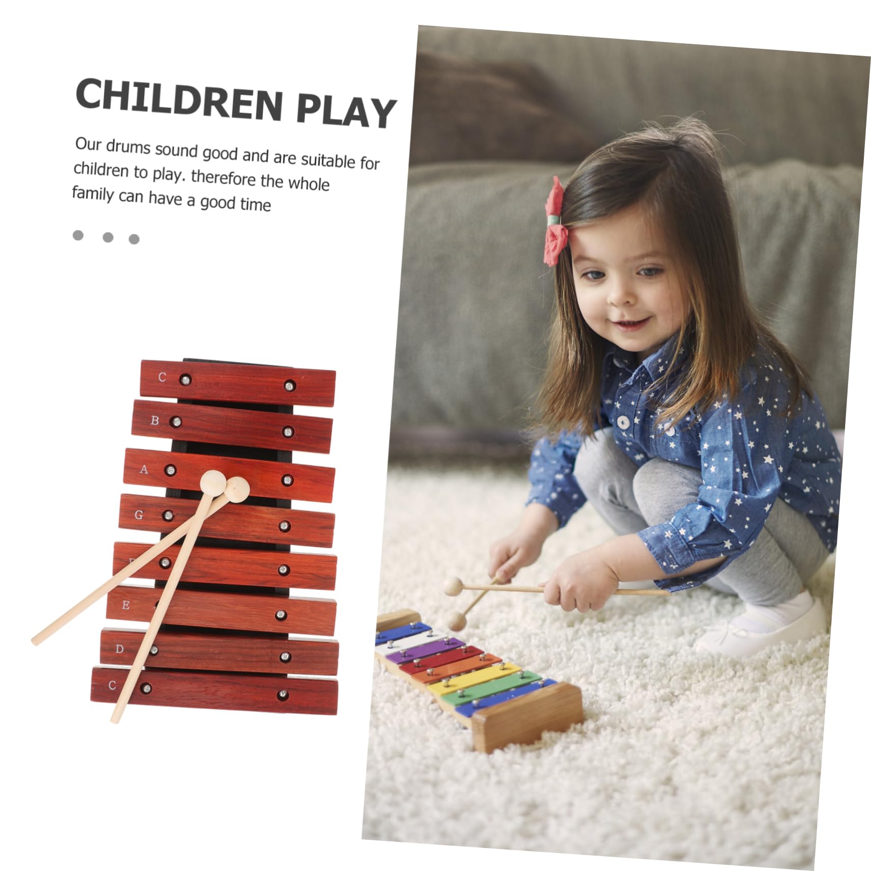 Vaguelly 8-Tasten Holz Xylophon für Kleinkinder mit Holzschlägeln Leicht und Tragbar Pädagogisches Musikinstrument als Geschenk zur Hand Auge Koordination Zufällige Farbe
