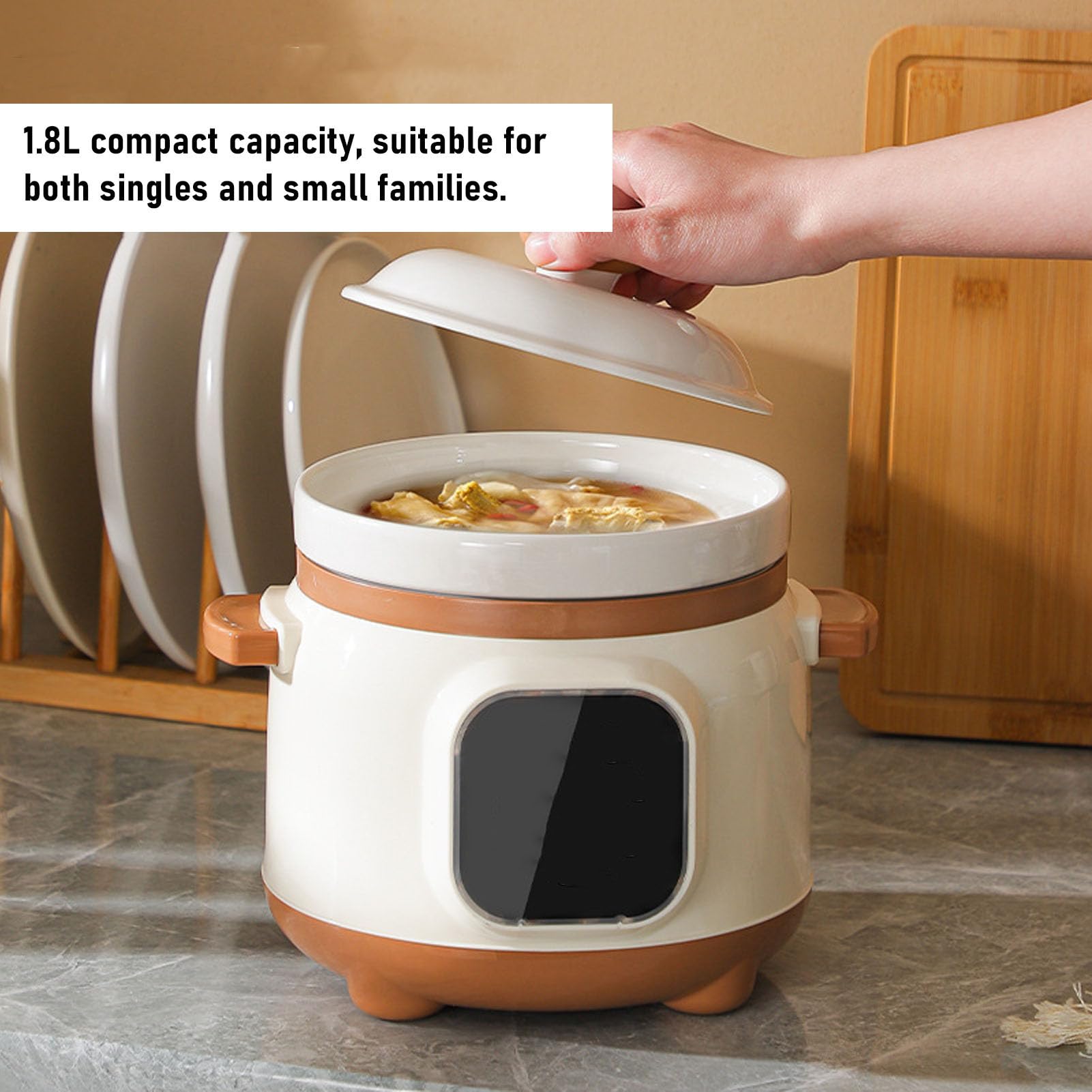 Elektrischer Eintopf, Keramik-Suppenbrei-Kocher, 235 W Slow Cooker mit Deckel, 1,8 L Keramiktopf, Elektrischer Eintopf für Einzelkocher (EU-Stecker)