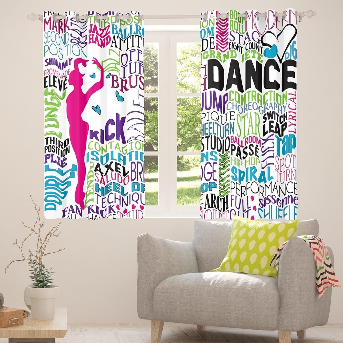 Kids Dancer Darkening Drapes Ballet Dance Window Curtains Graceful Dancer 30%-50% Blackout Curtains Boys Girls Ballerina Bedroom Decor Dreamy Girly Window Treatments Ballet (2 Panels, 52 x 84 Inch)